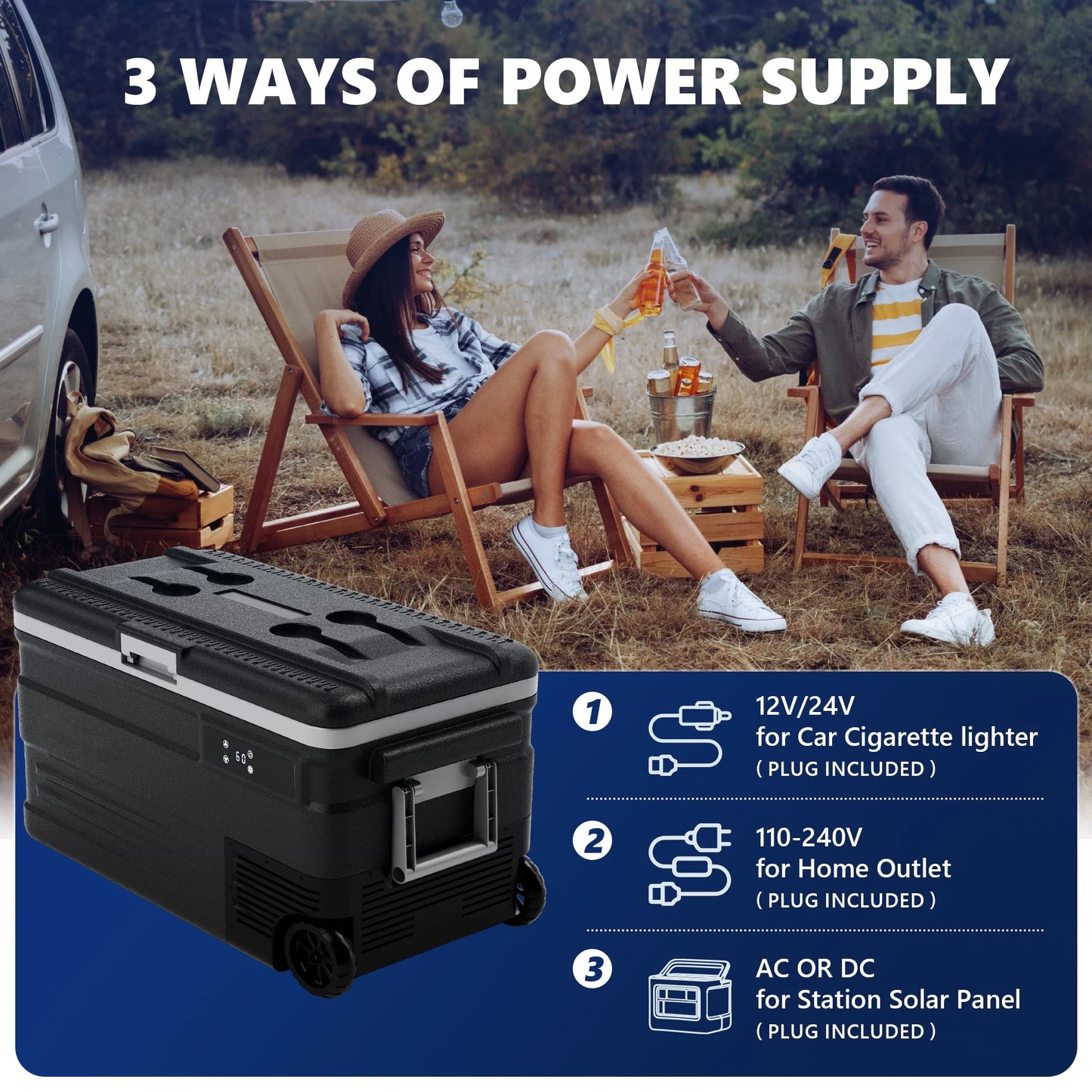 Simzlife 12 Volt Car Refrigerator, 80QT(75L) Portable Car Fridge with Wheels, 0℉~68℉, 12/24V DC & 110-240V AC, Black