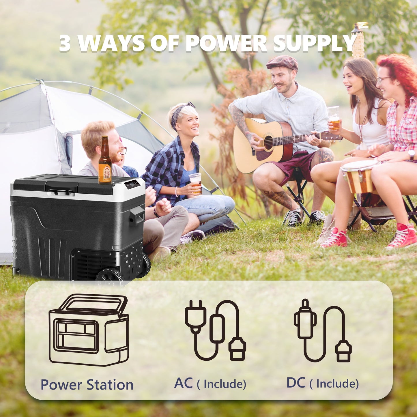 Simzlife 12Volt Portable Refrigerator, 53QT(50L) Car Fridge DC & AC, -4℉~68℉, Freezer Fridge Cooler with Wheels & 2 Baskets for RV, Travel, Truck, Camping, Black