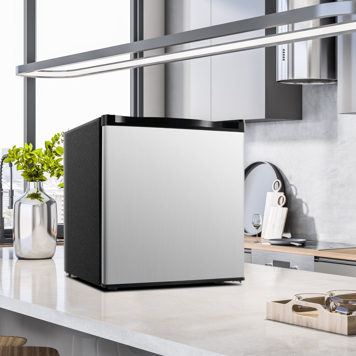 Simzlife 1.6 Cu.ft Mini Fridge with Freezer, Single Door Mini Refrigerator, Silver