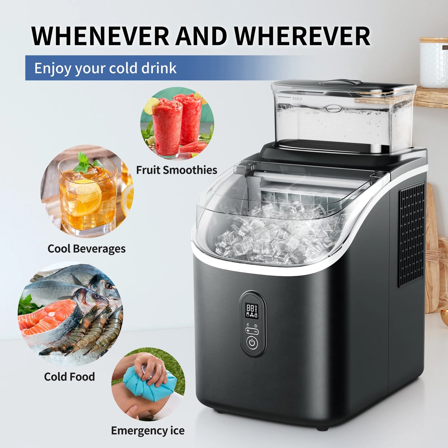 Simzlife Ice Maker Countertop, Portable Ice Cube Maker Machine with 2.0L Detachable Water Tank, 30Lbs/Day, Self-Cleaning