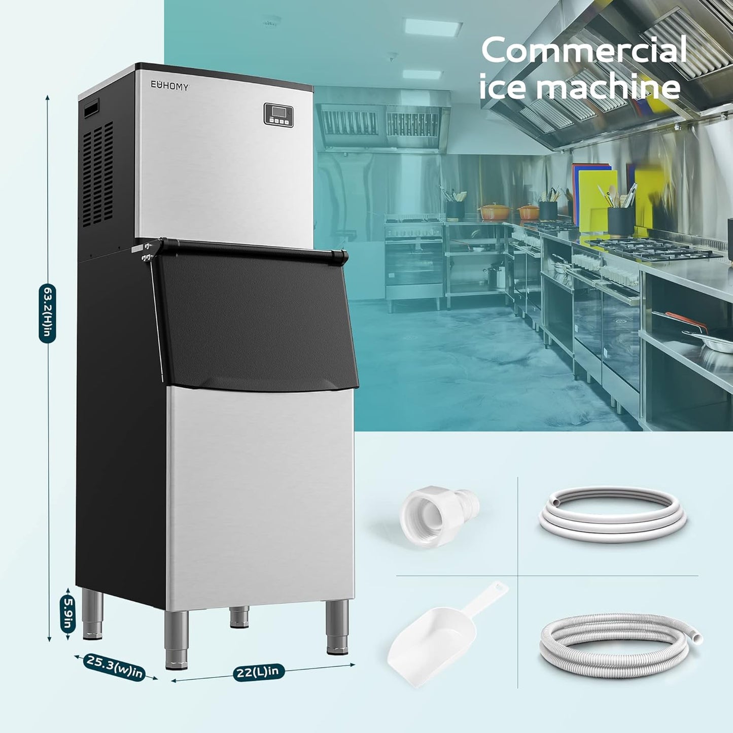 Simzlife Commercial Ice Maker Machine 450Lbs/24H, SECOP Compressor&ETL Approval, Industrial Ice Machine, 250Lbs Storage, Ice Ready in 8-15 min, Stainless Steel Ice Maker for Bar/Cafe/Restaurant/Business