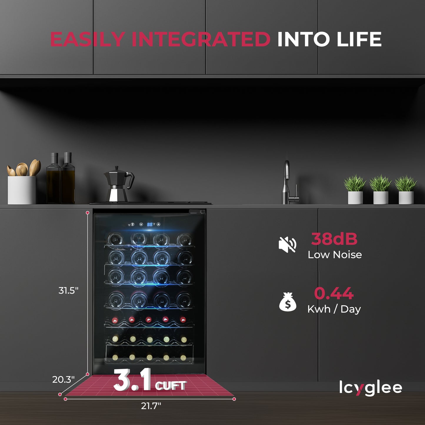 Simzlife 45 Bottle Wine Cooler Refrigerator, Small Built-in Wine Fridge for Red, White and Champagne, 4.5 Cu.ft Mini Fridge with Adjust Temperature, Black
