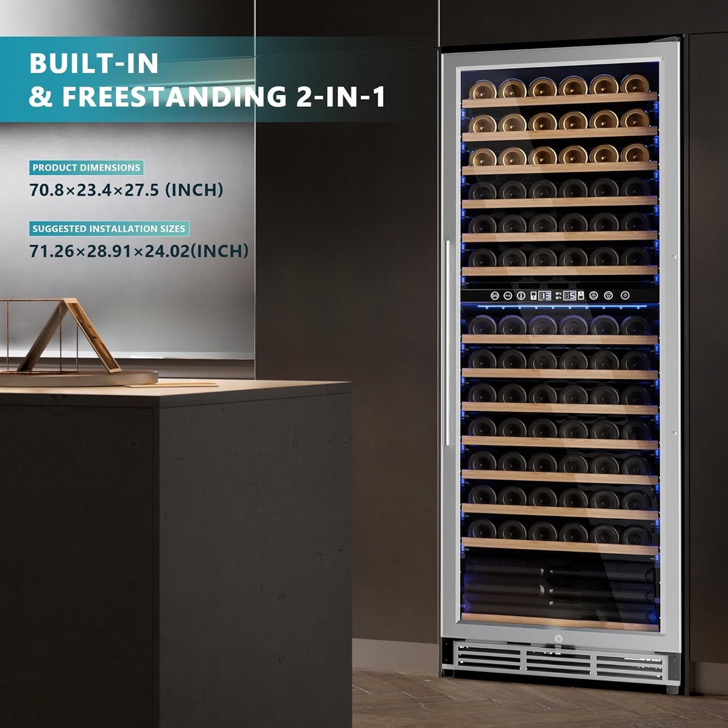 Simzlife 24 Inch Wine Fridge Dual Zone, 154 Bottle Wine Cooler Refrigerator with Glass Door, Powerful Compressor Cooling, Wine Cellar with Temperature Memory, Low Noise, Built-in