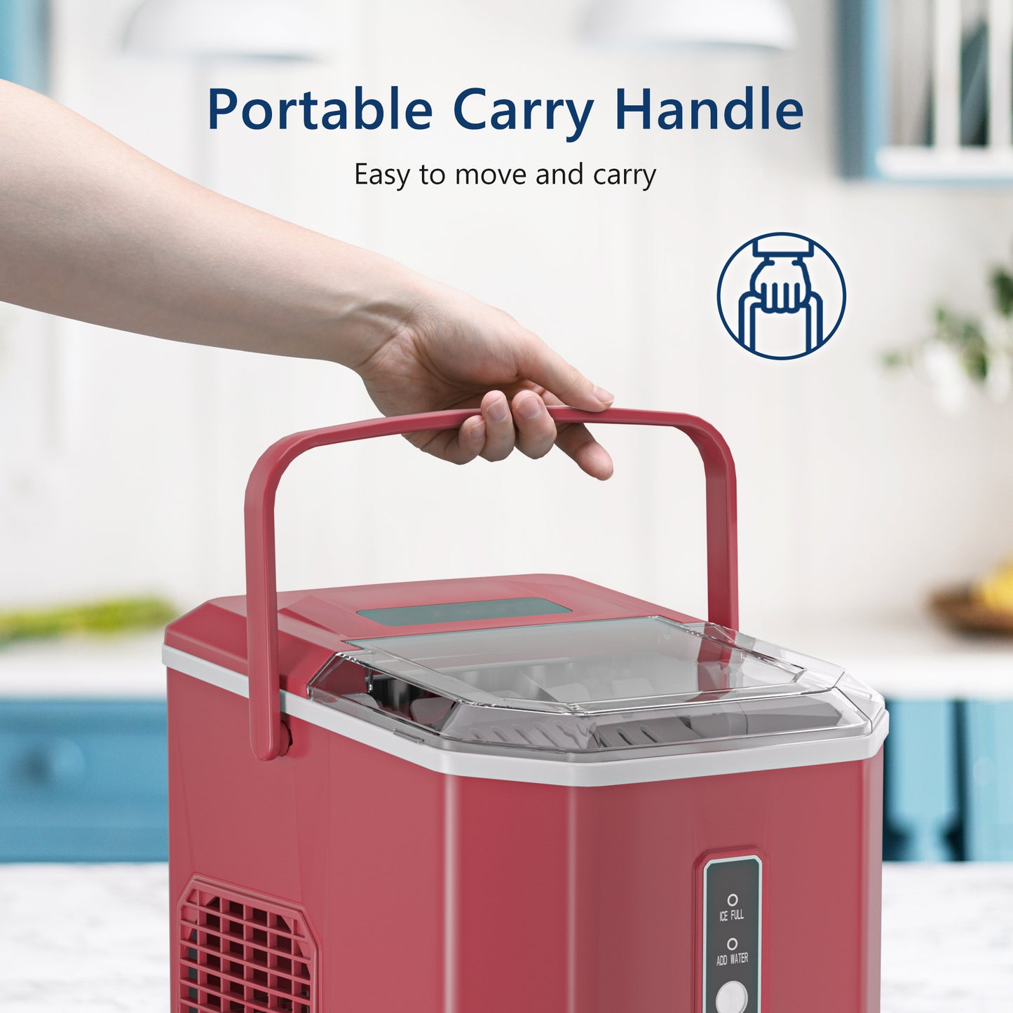 Simzlife Ice Makers Countertop, 9 Cubes in 6 Mins, 26lbs/Day, Portable Ice Maker with Carry Handle, Self-Cleaning Ice Maker with Ice Scoop & Basket for Home/Kitchen/Office/RV.(Red)