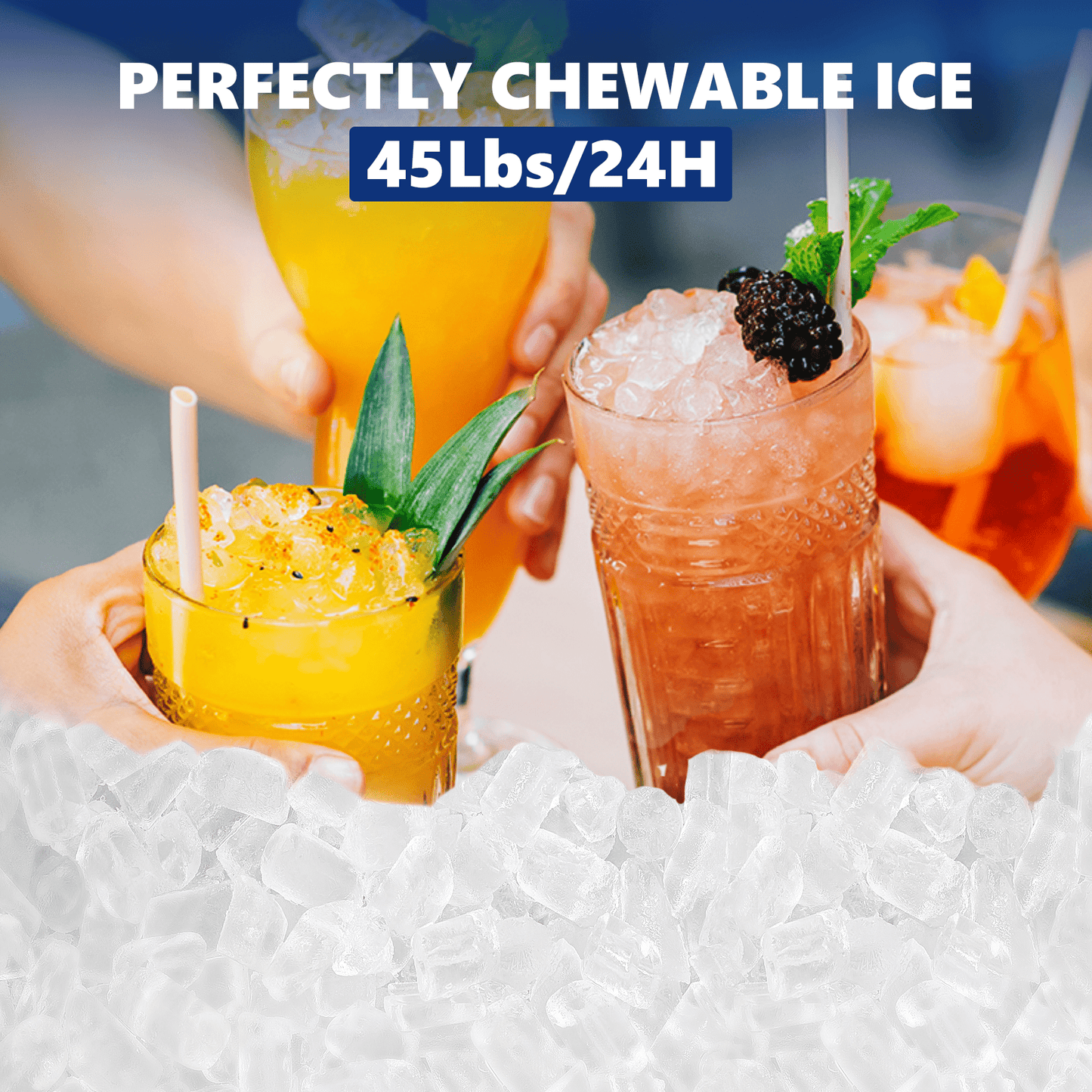 Simzlife Nugget Ice Maker Countertop, 44lbs/24H, Self-Cleaning, Chewable Crunchable Ice machine for Home/Kitchen/Party