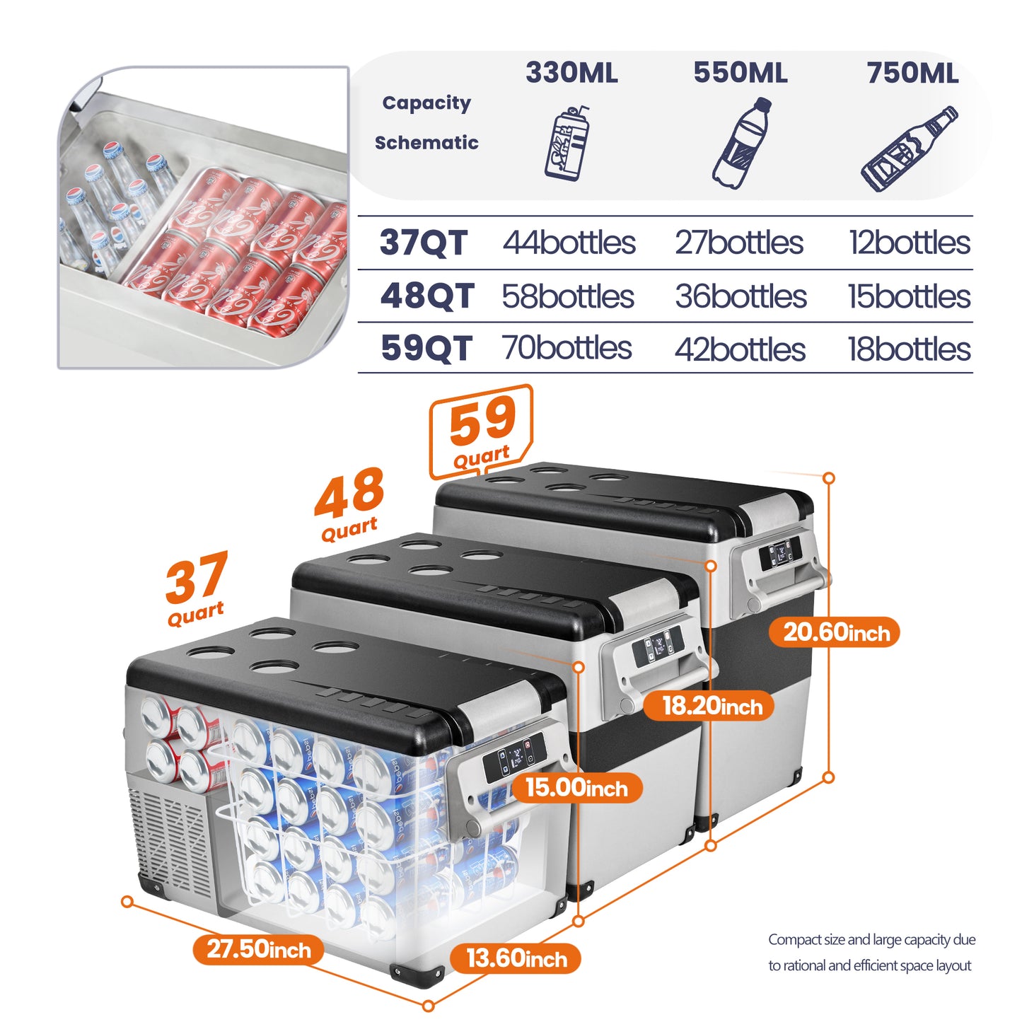 SIMZLIFE 12V Electric Car Refrigerator, 59QT RV Freezer Fridge, DC & AC - Home, Travel, Camping, Outdoor - Gray, 36.8 lb