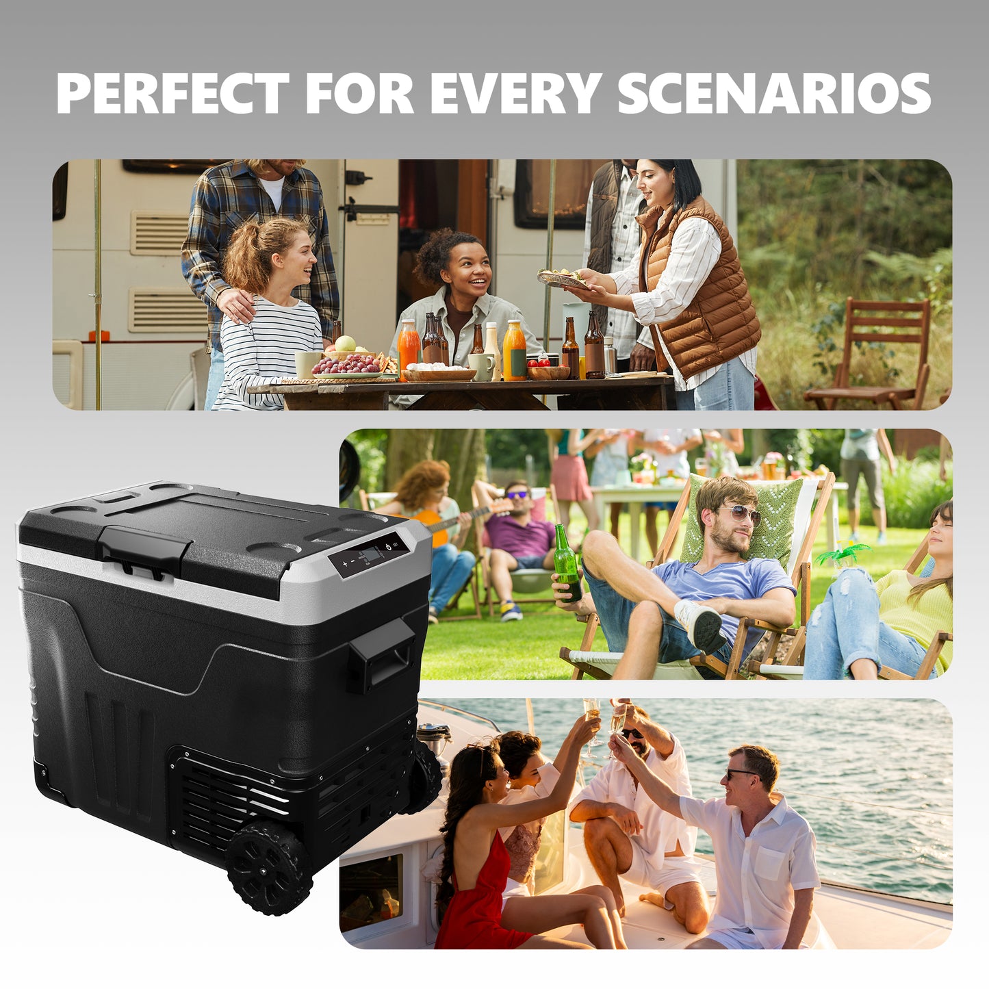 Simzlife 12 Volt Refrigerator, 53QT(50L) Electric Cooler, Portable Freezer 12V/24V DC 110-240V AC, 12V Fridge -4℉~68℉, 12V Cooler with Wheels & 2 Baskets for Travel, Truck, Boat, Camping