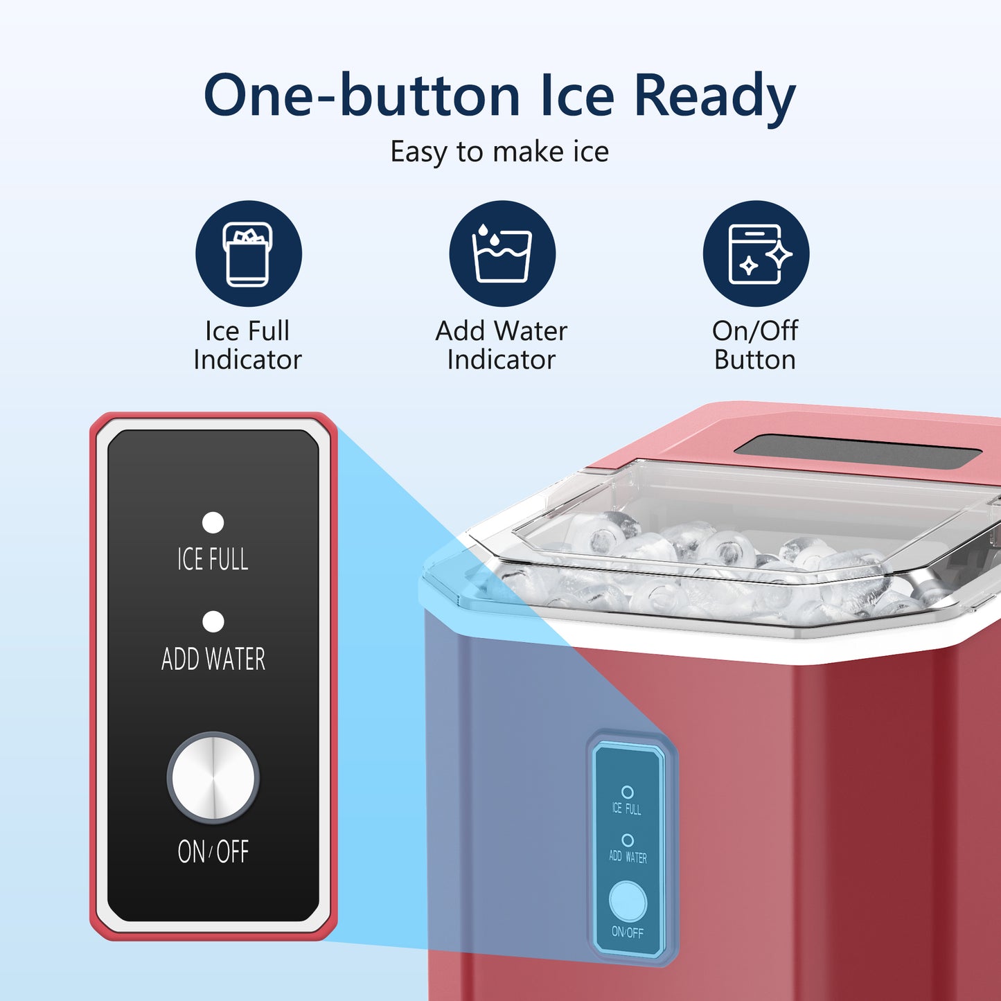 Simzlife Ice Makers Countertop, 9 Cubes in 6 Mins, 26lbs/Day, Portable Ice Maker with Carry Handle, Self-Cleaning Ice Maker with Ice Scoop & Basket for Home/Kitchen/Office/RV.(Red)