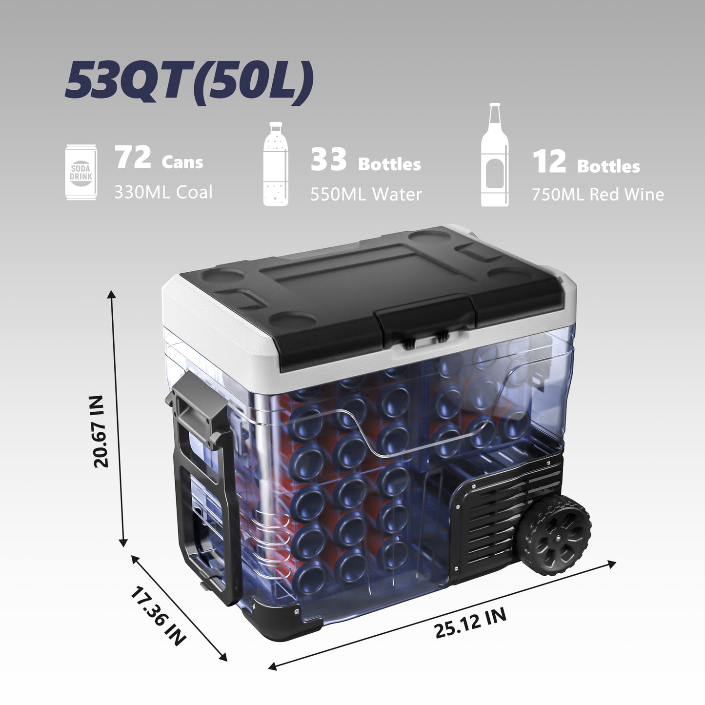Simzlife 12Volt Portable Refrigerator, 53QT(50L) Car Fridge DC & AC, -4℉~68℉, Freezer Fridge Cooler with Wheels & 2 Baskets for RV, Travel, Truck, Camping, Black