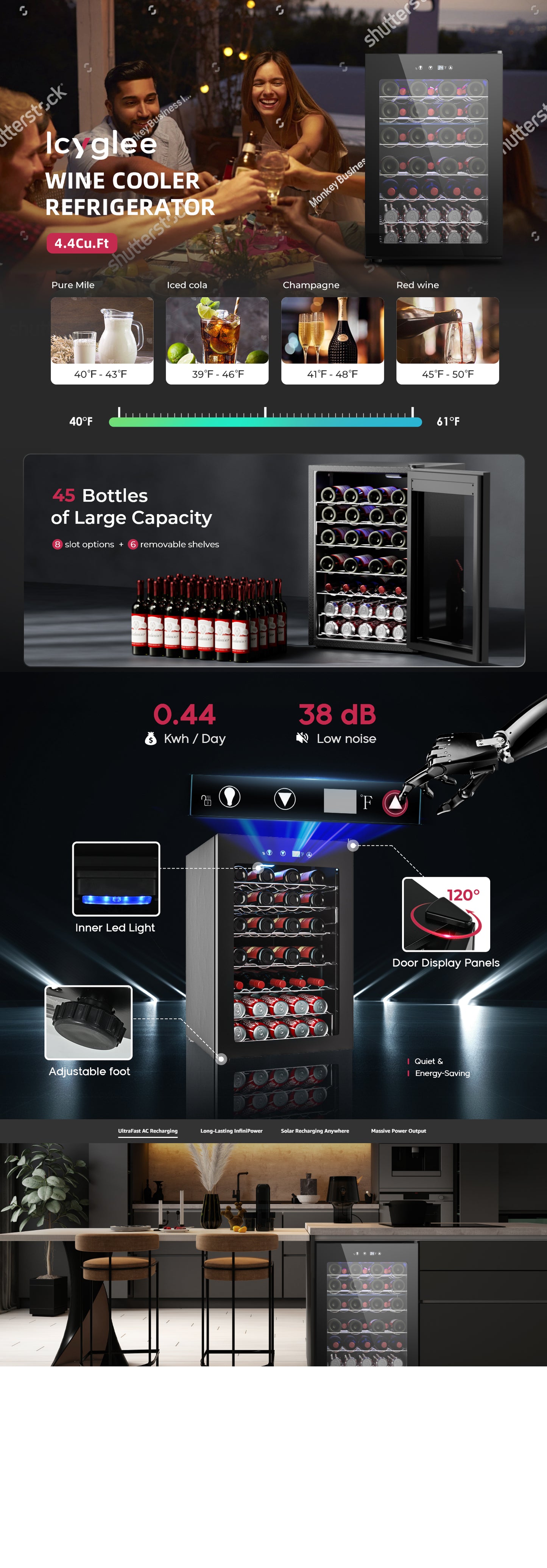 Simzlife 45 Bottle Wine Cooler Refrigerator, Small Built-in Wine Fridge for Red, White and Champagne, 4.5 Cu.ft Mini Fridge with Adjust Temperature, Black