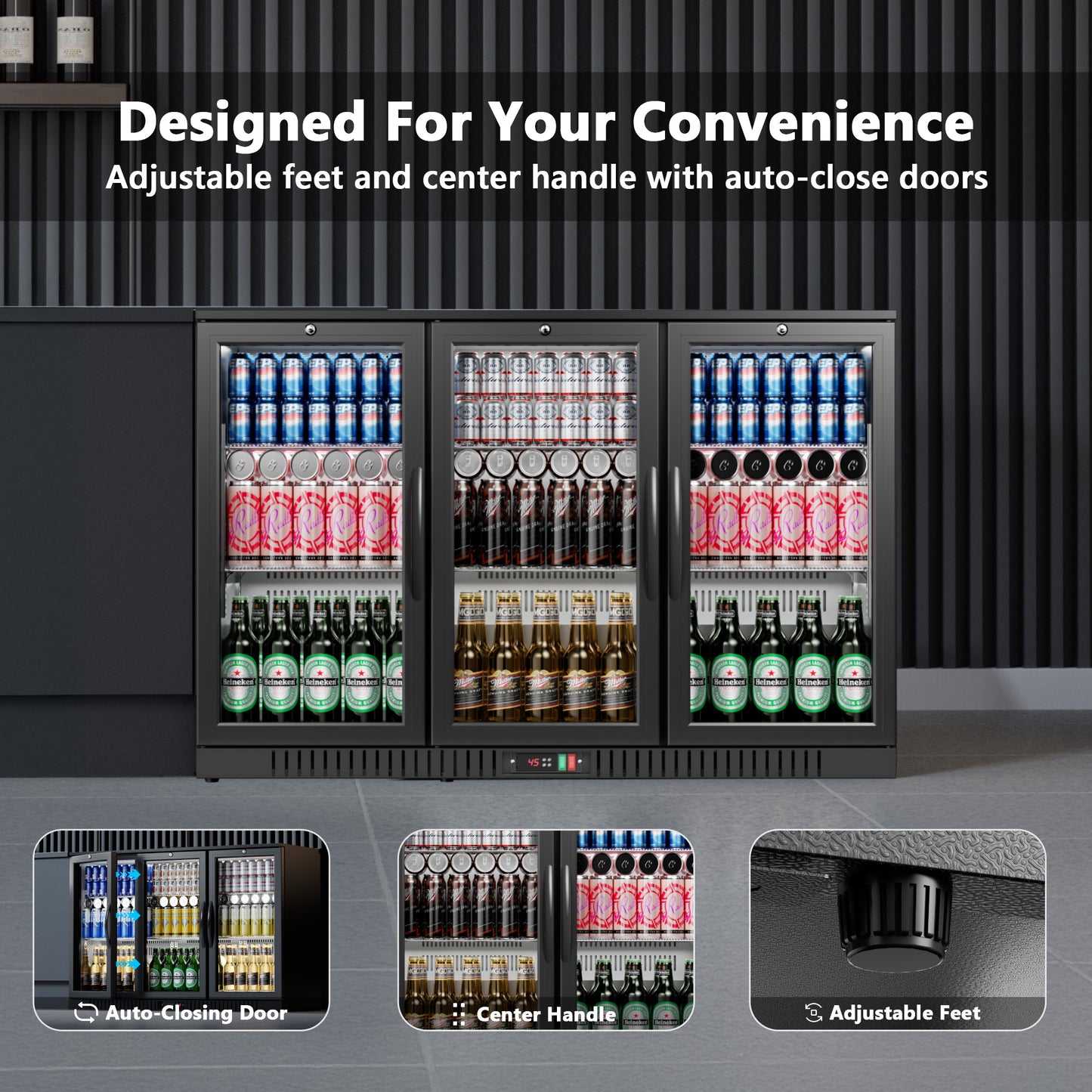 Simzlife 11.4 Cu.Ft Back Bar Cooler With 3 Glass Doors, 53" Counter Height Beverage Refrigerator with LED Lighting, Commercial Display Bar Fridge for Beer,Soda Drinks,Wine, Black