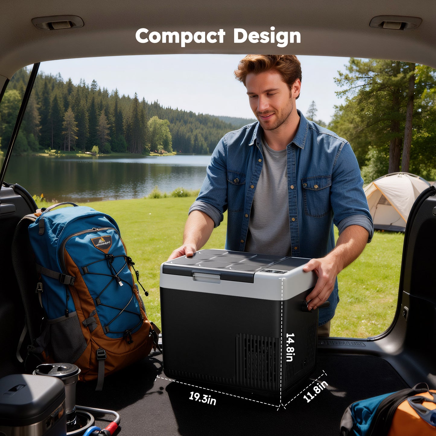 Simzlife 12V Portable Car Refrigerator - 19QT(18L), -4℉~68℉, 12/24V DC & 110-240V AC, Mini Fridge for RV/Camping/Travel/Truck/Home, Black