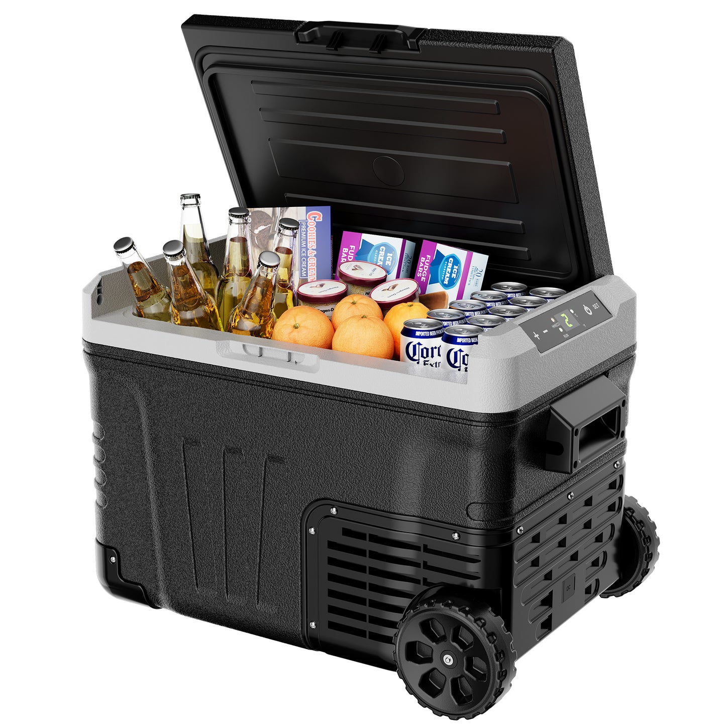 Simzlife 12Volt Portable Refrigerator, 37QT(35L) Car Fridge DC & AC, -4℉~68℉, Freezer Fridge Cooler with Wheels & 2 Baskets for RV, Travel, Truck, Recreational Vehicle