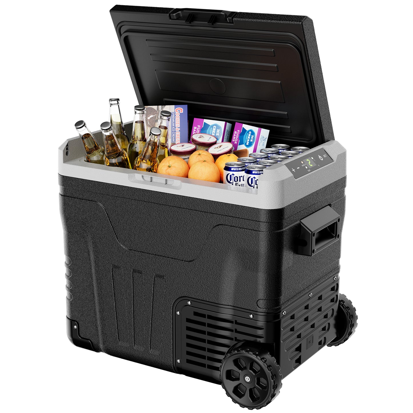Simzlife 12Volt Portable Refrigerator, 53QT(50L) Car Fridge DC & AC, -4℉~68℉, Freezer Fridge Cooler with Wheels & 2 Baskets for RV, Travel, Truck, Camping, Black