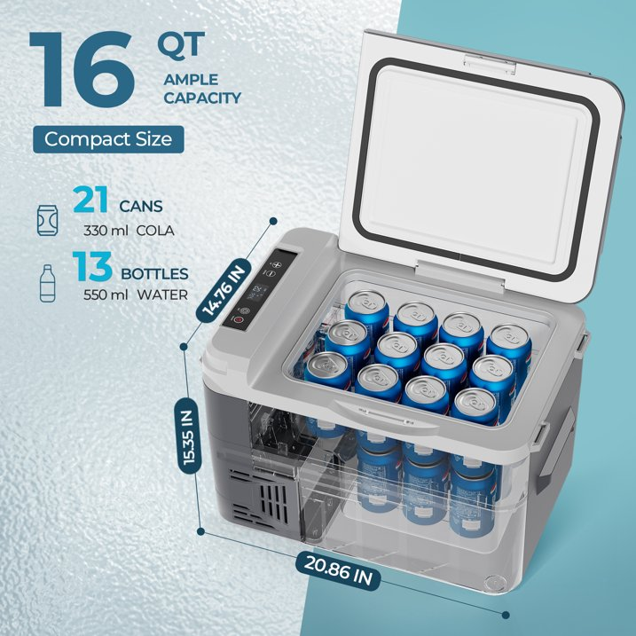 Simzlife 12 Volt Refrigerator, 16 Quart (15L) Car Fridge with APP Control, Car Refrigerator -4℉~68℉, Portable Freezer for RV