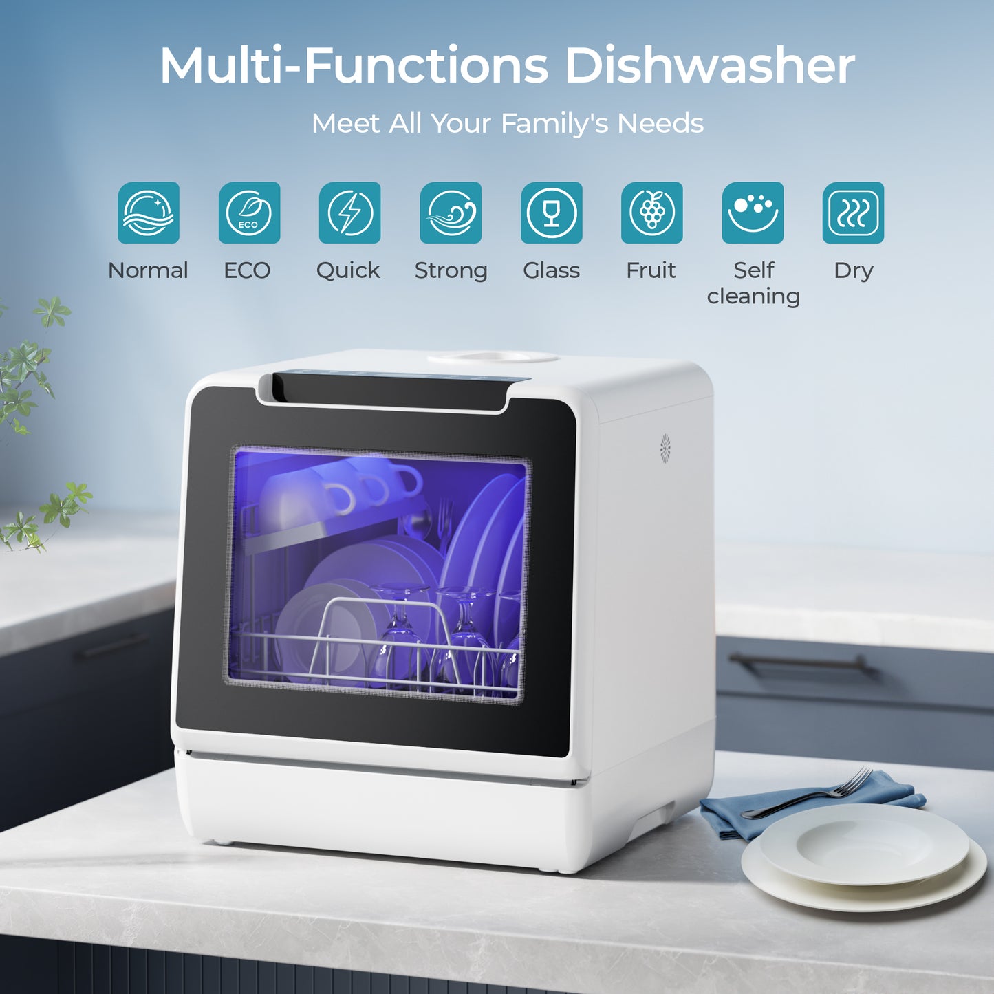 Simzlife Portable Dishwasher Countertop, 8 Programs Dishwasher with 5L Built-in Water Tank and Drain Hose, Countertop Dishwasher No Hookup with 8 Modes with Self Clean & Baby Care, Dish Washer for RVs