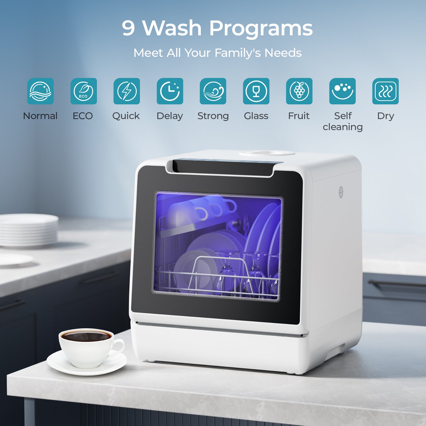 Simzlife Portable Dishwasher Countertop, 8 Programs Dishwasher with 5L Built-in Water Tank and Drain Hose, Countertop Dishwasher No Hookup with 8 Modes with Self Clean & Baby Care, Dish Washer for RVs