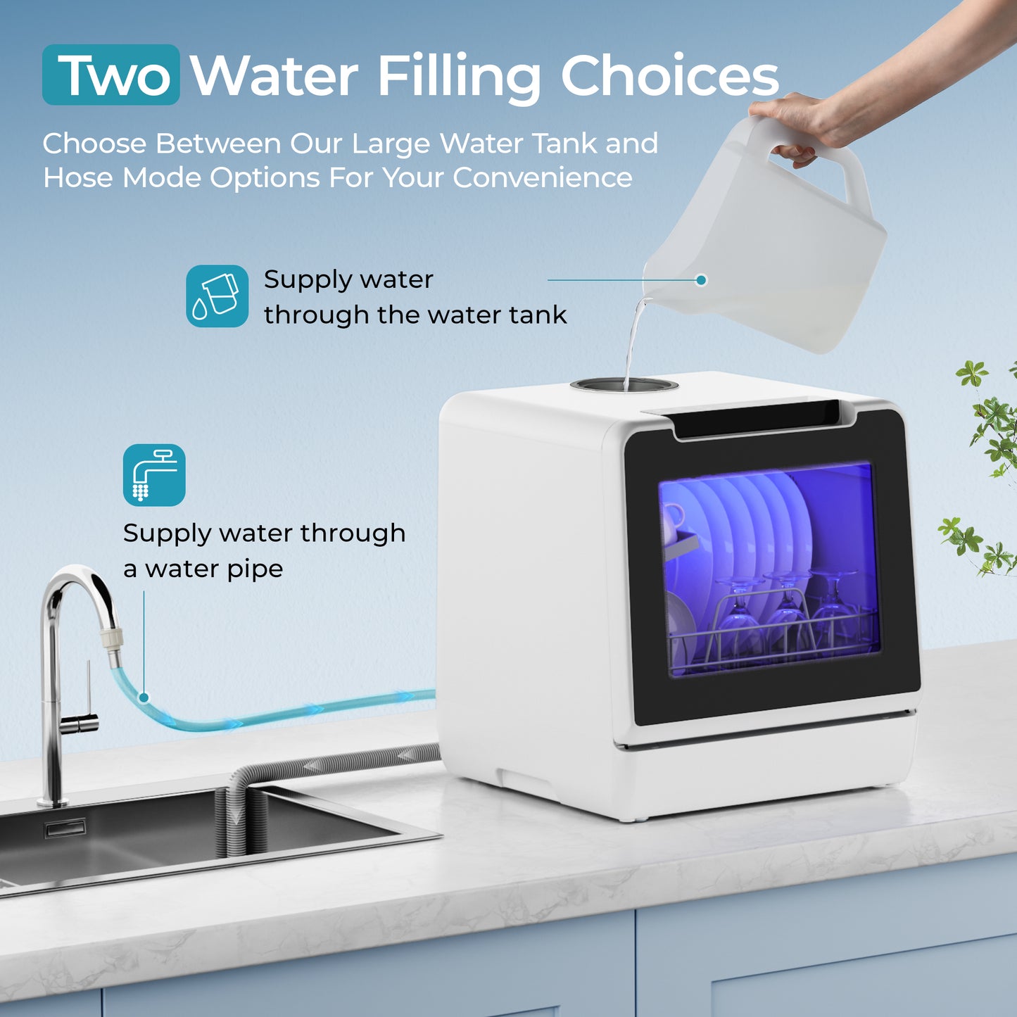 Simzlife Portable Dishwasher Countertop, 8 Programs Dishwasher with 5L Built-in Water Tank and Drain Hose, Countertop Dishwasher No Hookup with 8 Modes with Self Clean & Baby Care, Dish Washer for RVs