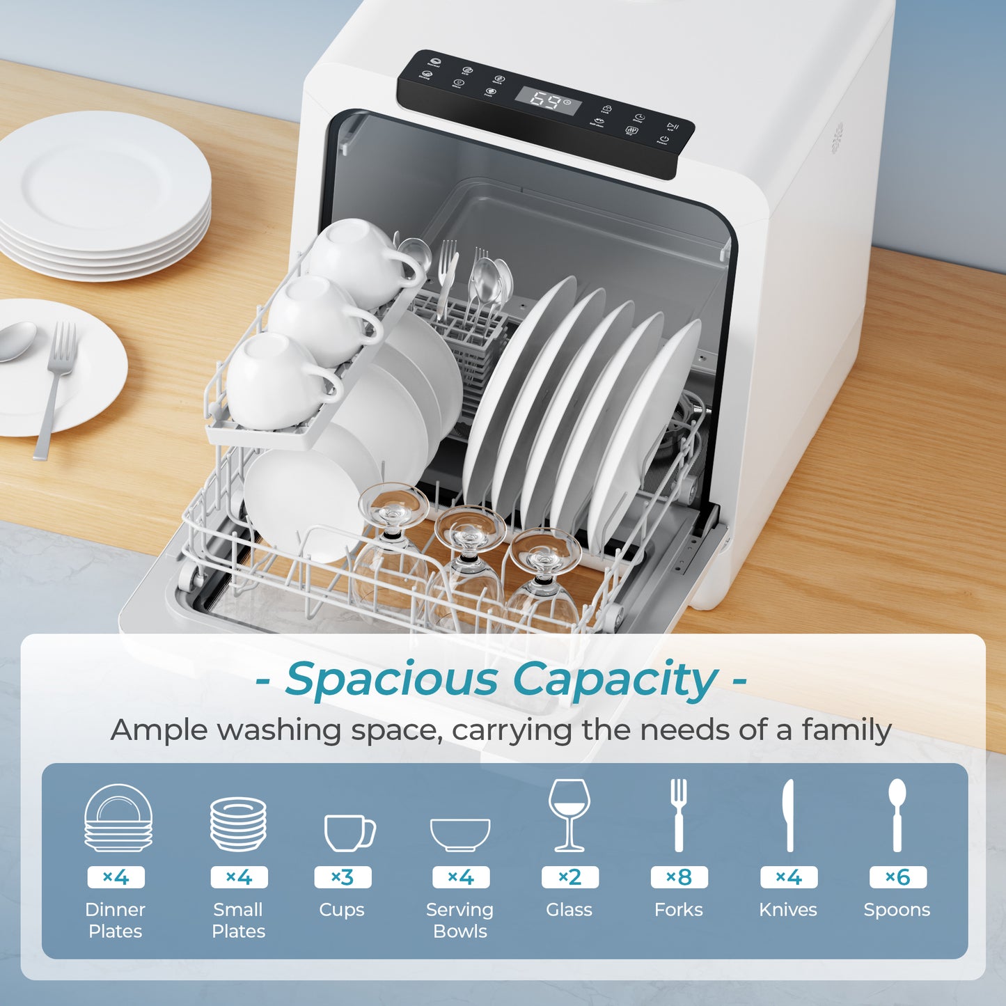 Simzlife Portable Dishwasher Countertop, 8 Programs Dishwasher with 5L Built-in Water Tank and Drain Hose, Countertop Dishwasher No Hookup with 8 Modes with Self Clean & Baby Care, Dish Washer for RVs