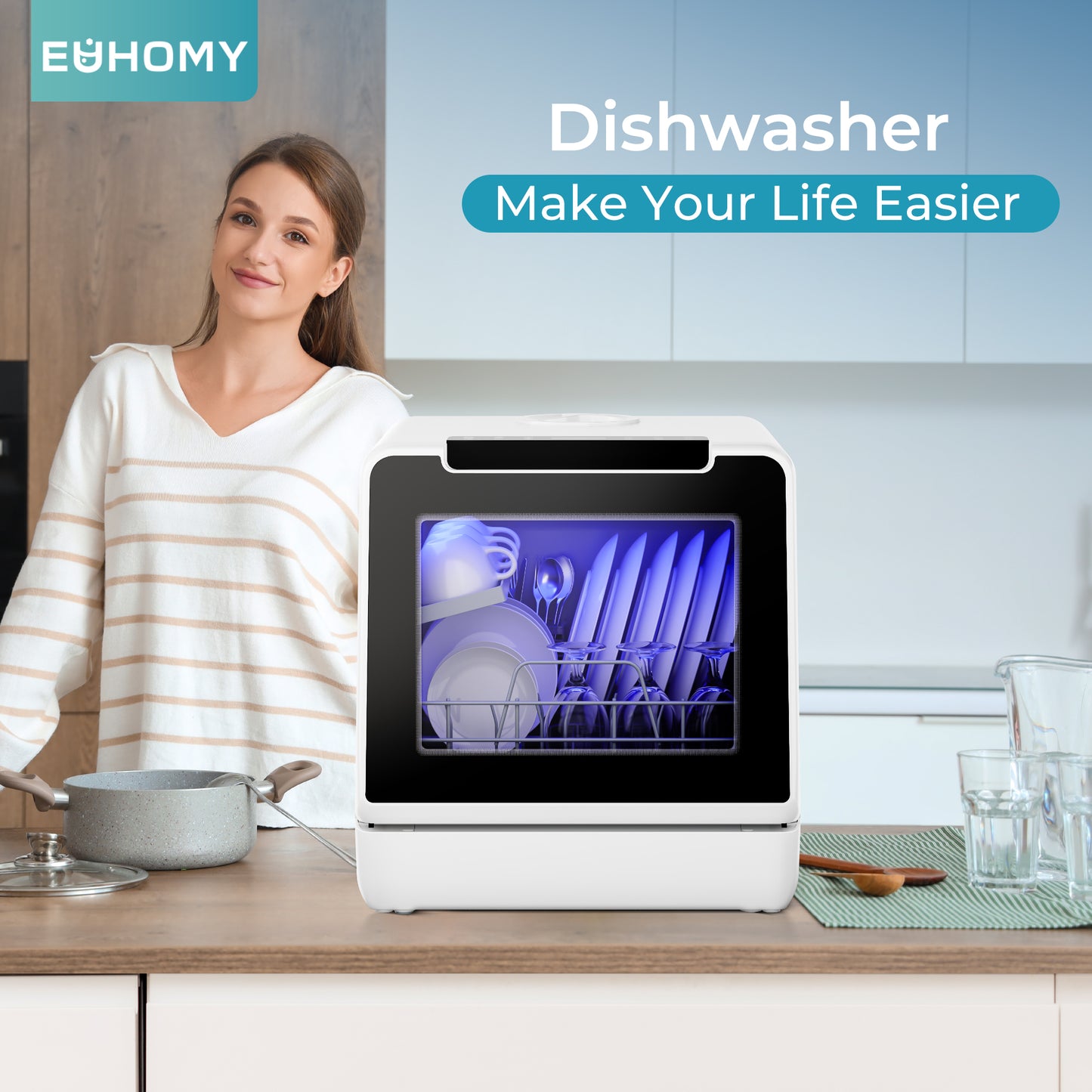 Simzlife Portable Dishwasher Countertop, 8 Programs Dishwasher with 5L Built-in Water Tank and Drain Hose, Countertop Dishwasher No Hookup with 8 Modes with Self Clean & Baby Care, Dish Washer for RVs