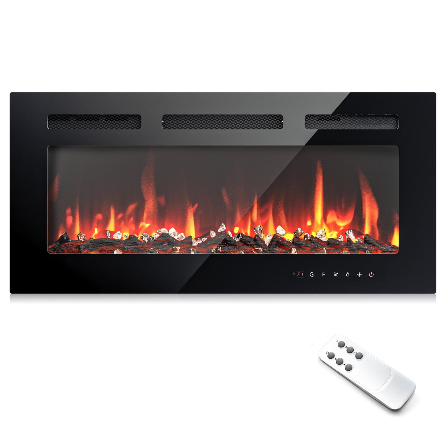 Simzlife 36 Inch Electric Fireplace Wall Recessed and Wall Mounted with Adjustable Flame Color, Fireplace Heater with Remote Control, Linear Fireplace with Timer, Touch Screen, Log & Crystal, 750/1500W