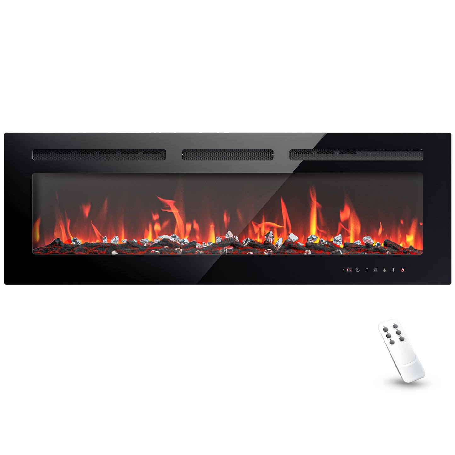 Simzlife 50 Inch Electric Fireplace Wall Recessed and Wall Mounted with Adjustable Flame Color, Fireplace Heater with Remote Control, Linear Fireplace with Timer, Touch Screen, Log & Crystal, 750/1500W