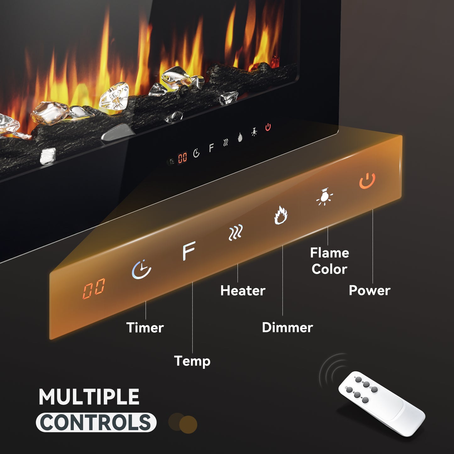 Simzlife 40 Inch Electric Fireplace Wall Recessed and Wall Mounted with Adjustable Flame Color, Fireplace Heater with Remote Control, Linear Fireplace with Timer, Touch Screen, Log & Crystal, 750/1500W