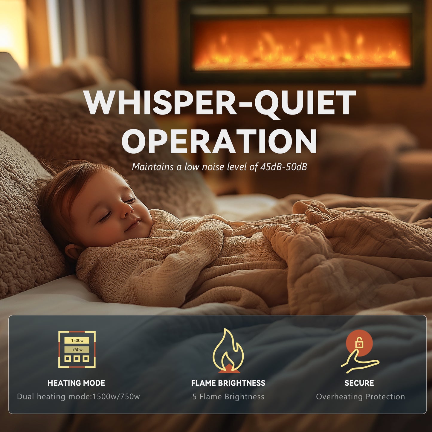 Simzlife 40 Inch Electric Fireplace Wall Recessed and Wall Mounted with Adjustable Flame Color, Fireplace Heater with Remote Control, Linear Fireplace with Timer, Touch Screen, Log & Crystal, 750/1500W