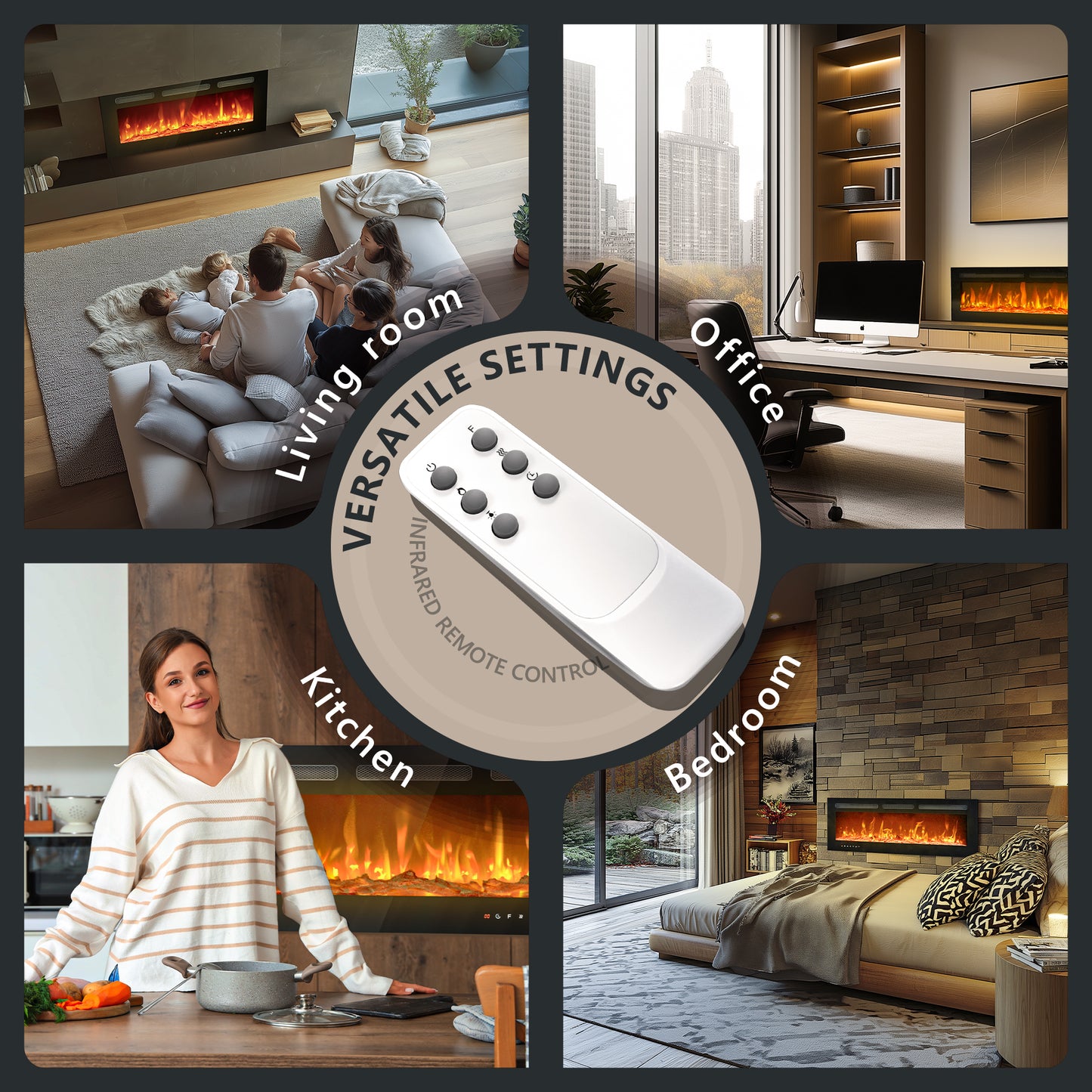 Simzlife 60 inch Electric Fireplace Recessed Wall Mounted Freestanding with Remote Control, Ultra-thin Fireplace Heater with Adjustable Flame Color, Linear Fireplace with Timer, Log & Crystal, 750/1500W