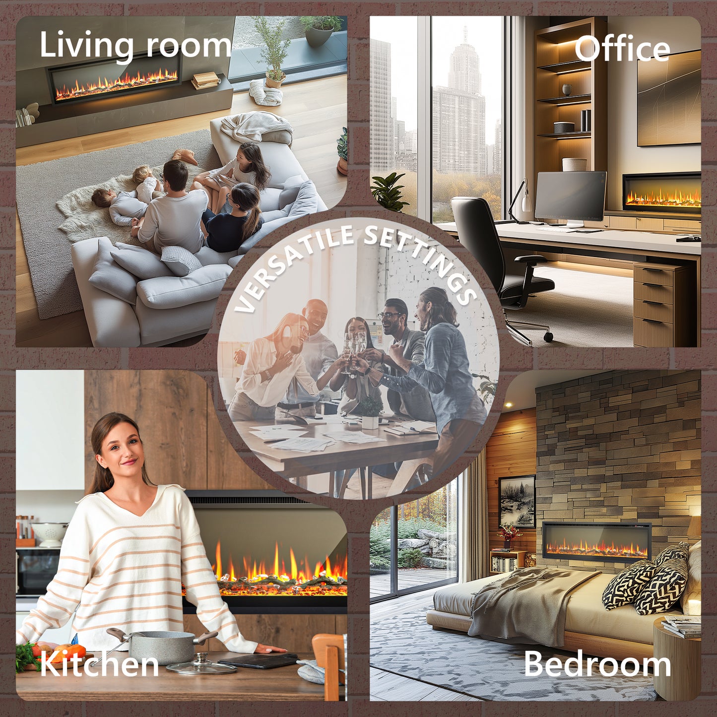 Simzlife 72 inch Electric Fireplace Recessed Wall Mounted Freestanding with Remote Control, Ultra-thin Fireplace Heater with Adjustable Flame Color, Linear Fireplace with Timer, Log & Crystal, 750/1500W