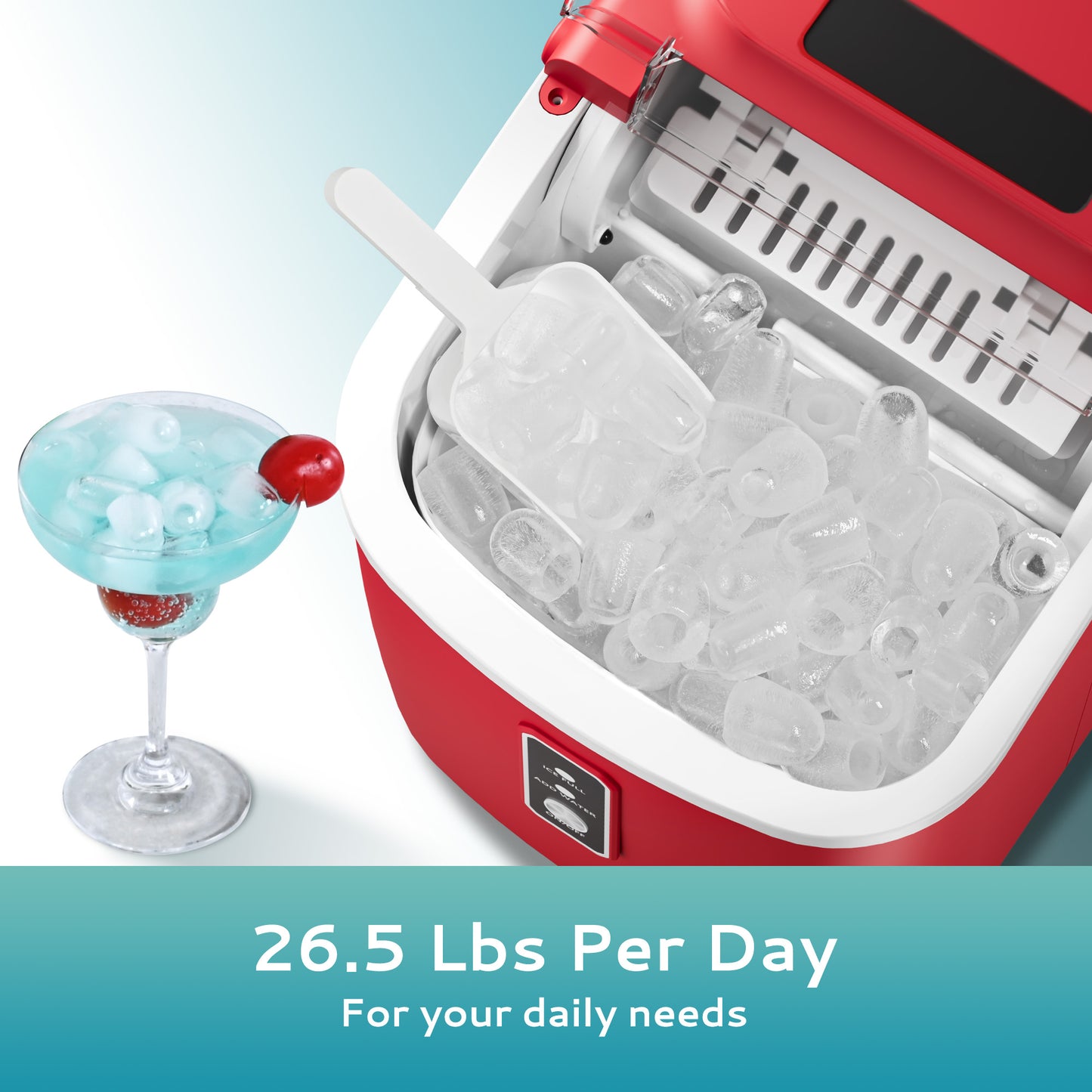 Simzlife Countertop Ice Maker with Handle,Portable Ice Machine with Basket and Scoop, 9 Bullet Ice In 6 Mins, 26Lbs/24H