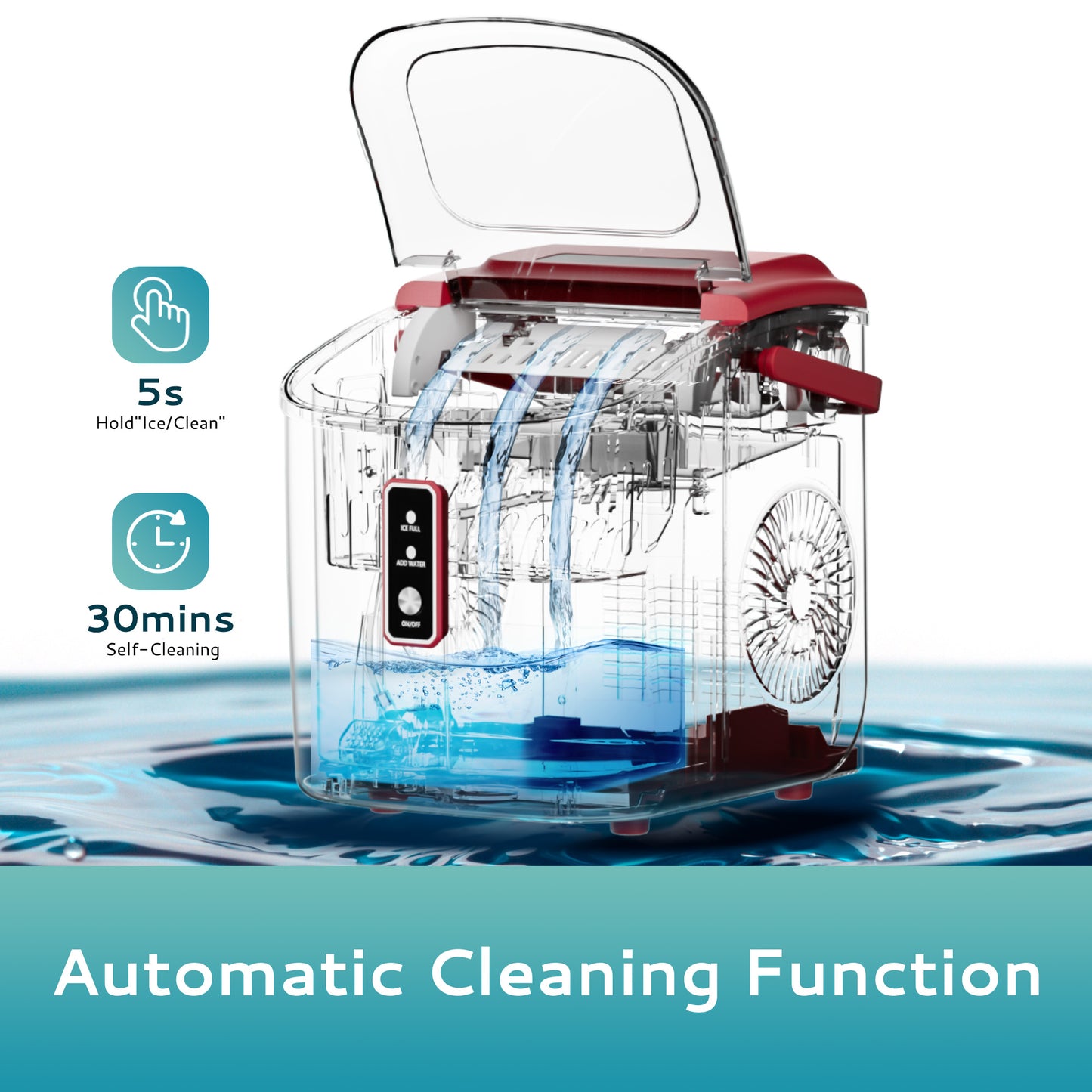 Simzlife Countertop Ice Maker with Handle,Portable Ice Machine with Basket and Scoop, 9 Bullet Ice In 6 Mins, 26Lbs/24H