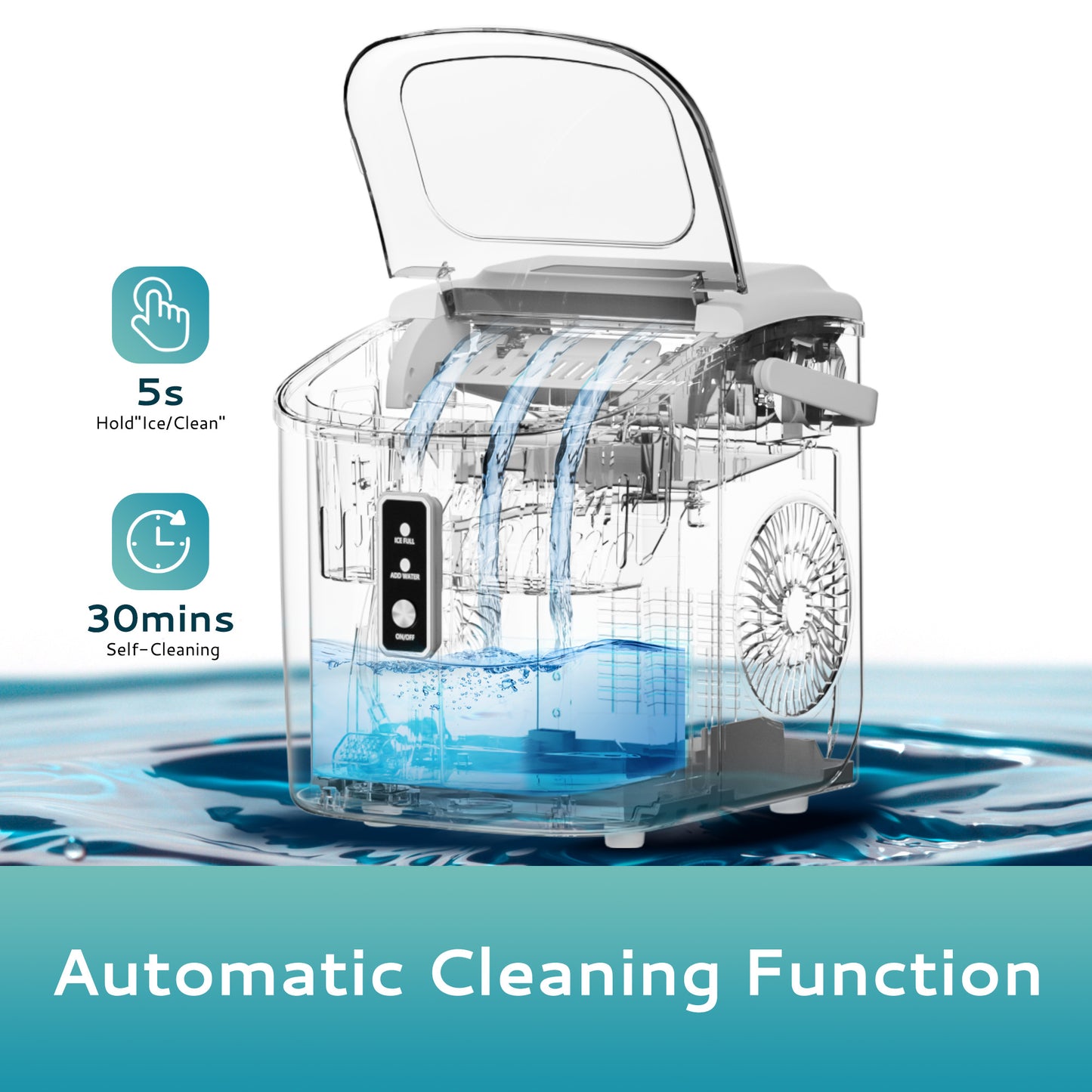 Simzlife Countertop Ice Maker with Handle,Portable Ice Machine with Basket and Scoop, 9 Bullet Ice In 6 Mins, 26Lbs/24H,White
