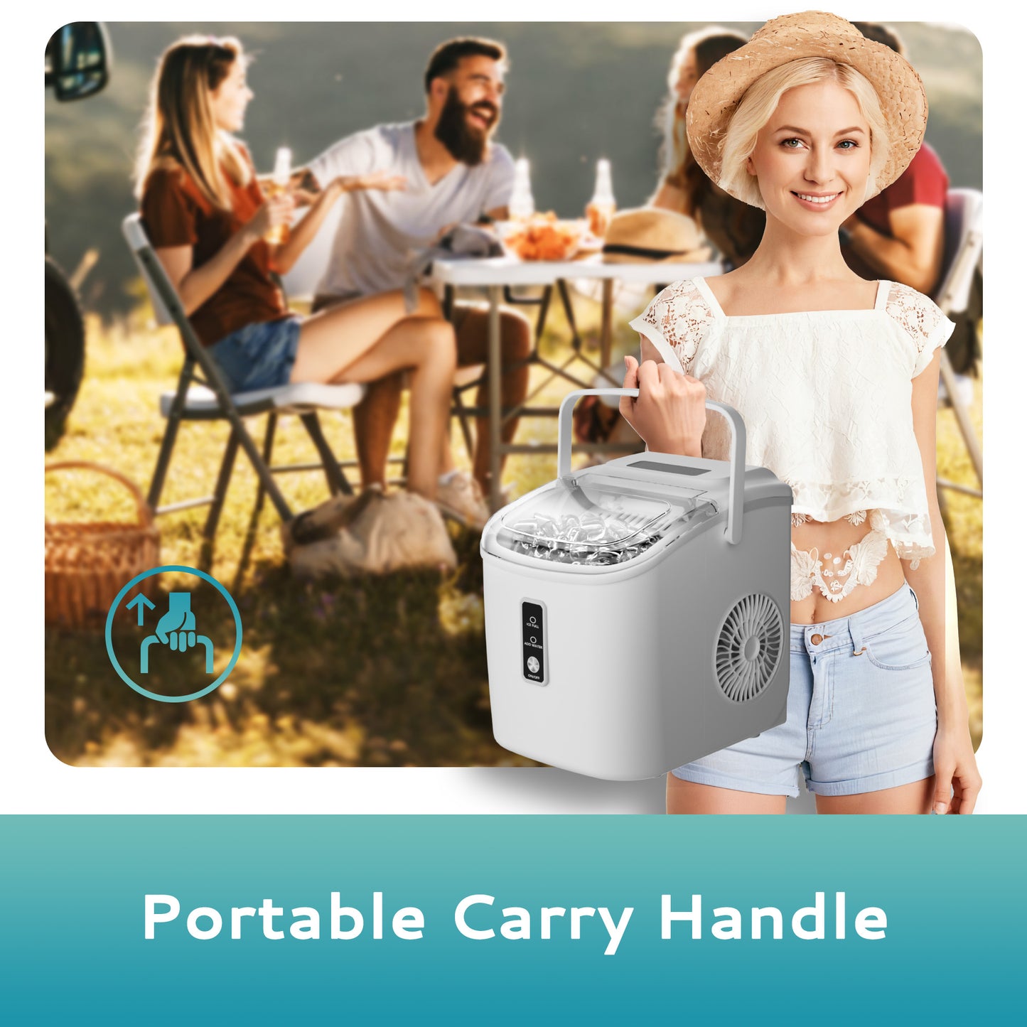 Simzlife Countertop Ice Maker with Handle,Portable Ice Machine with Basket and Scoop, 9 Bullet Ice In 6 Mins, 26Lbs/24H,White