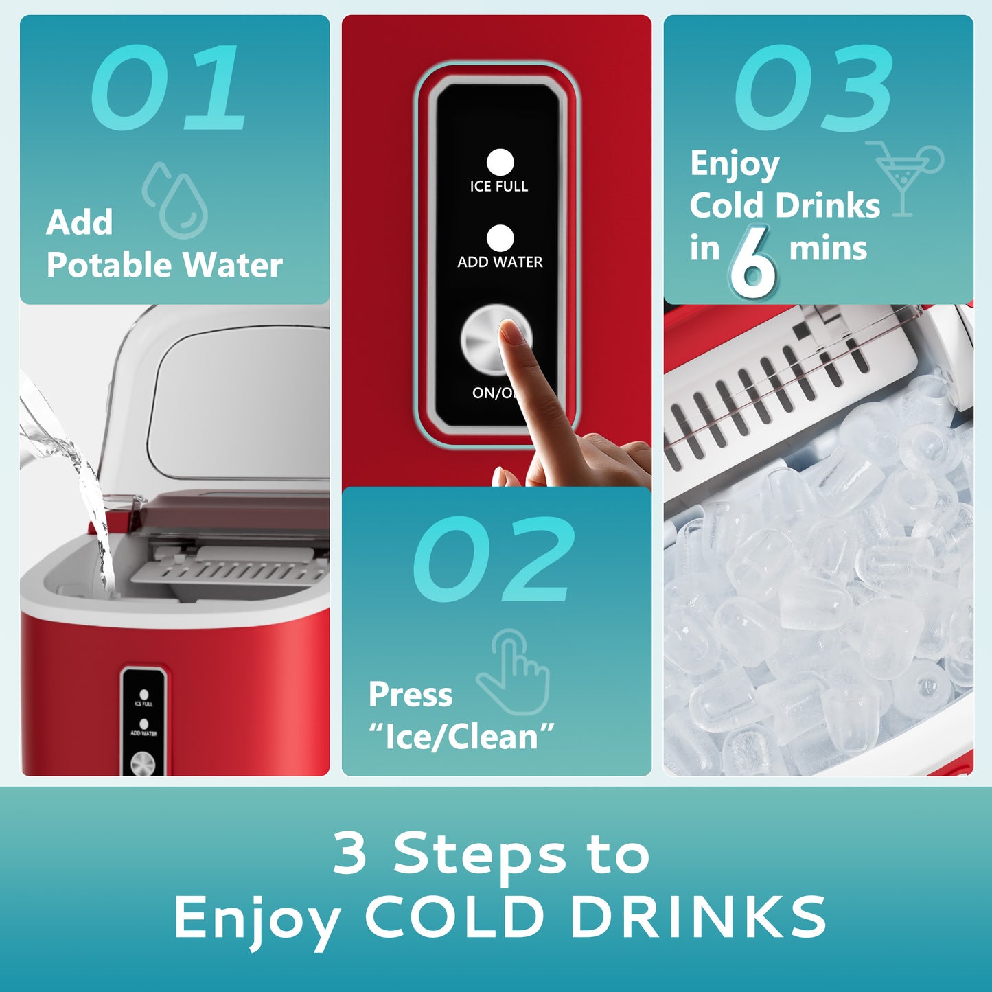 Simzlife Countertop Ice Maker with Handle,Portable Ice Machine with Basket and Scoop, 9 Bullet Ice In 6 Mins, 26Lbs/24H