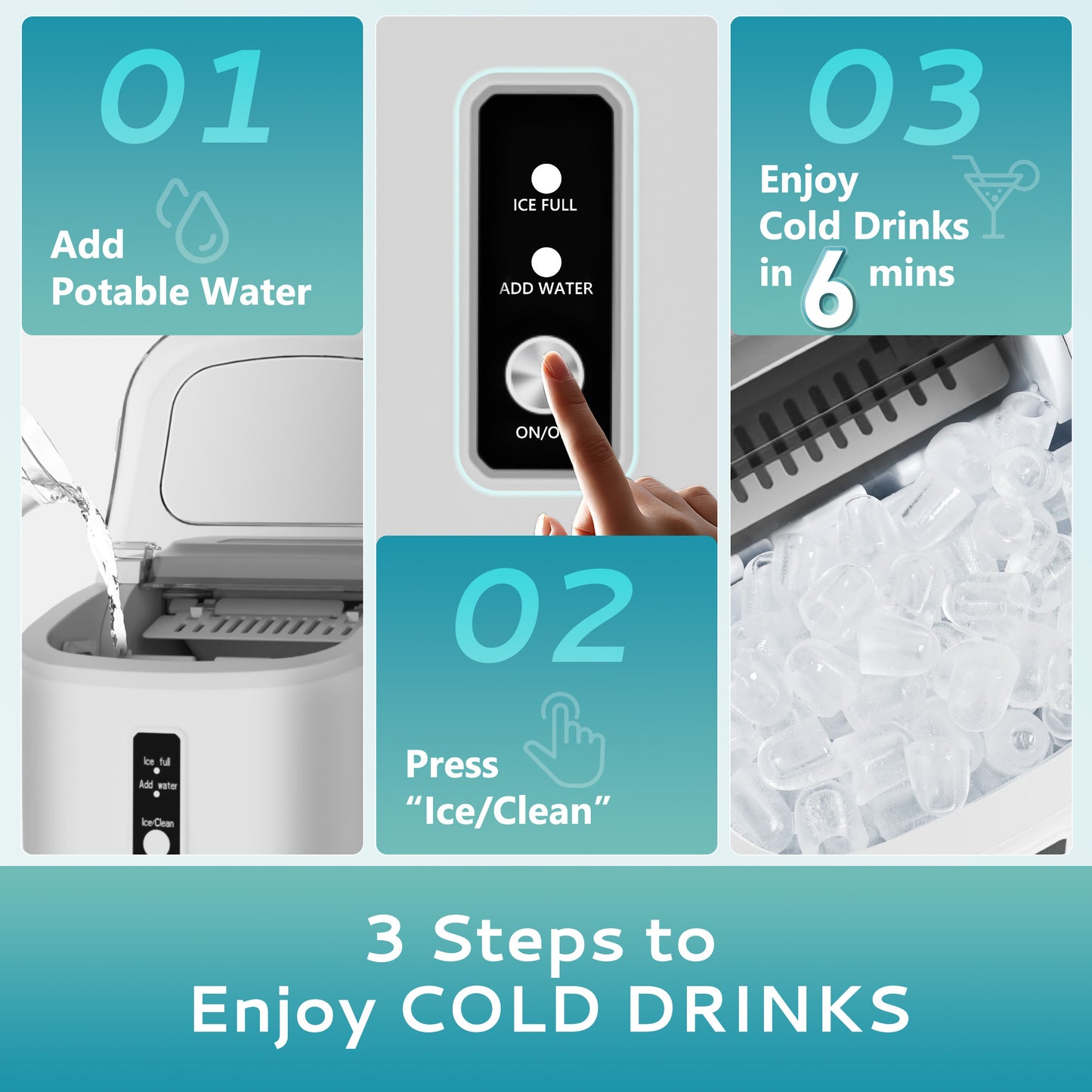 Simzlife Countertop Ice Maker with Handle,Portable Ice Machine with Basket and Scoop, 9 Bullet Ice In 6 Mins, 26Lbs/24H,White