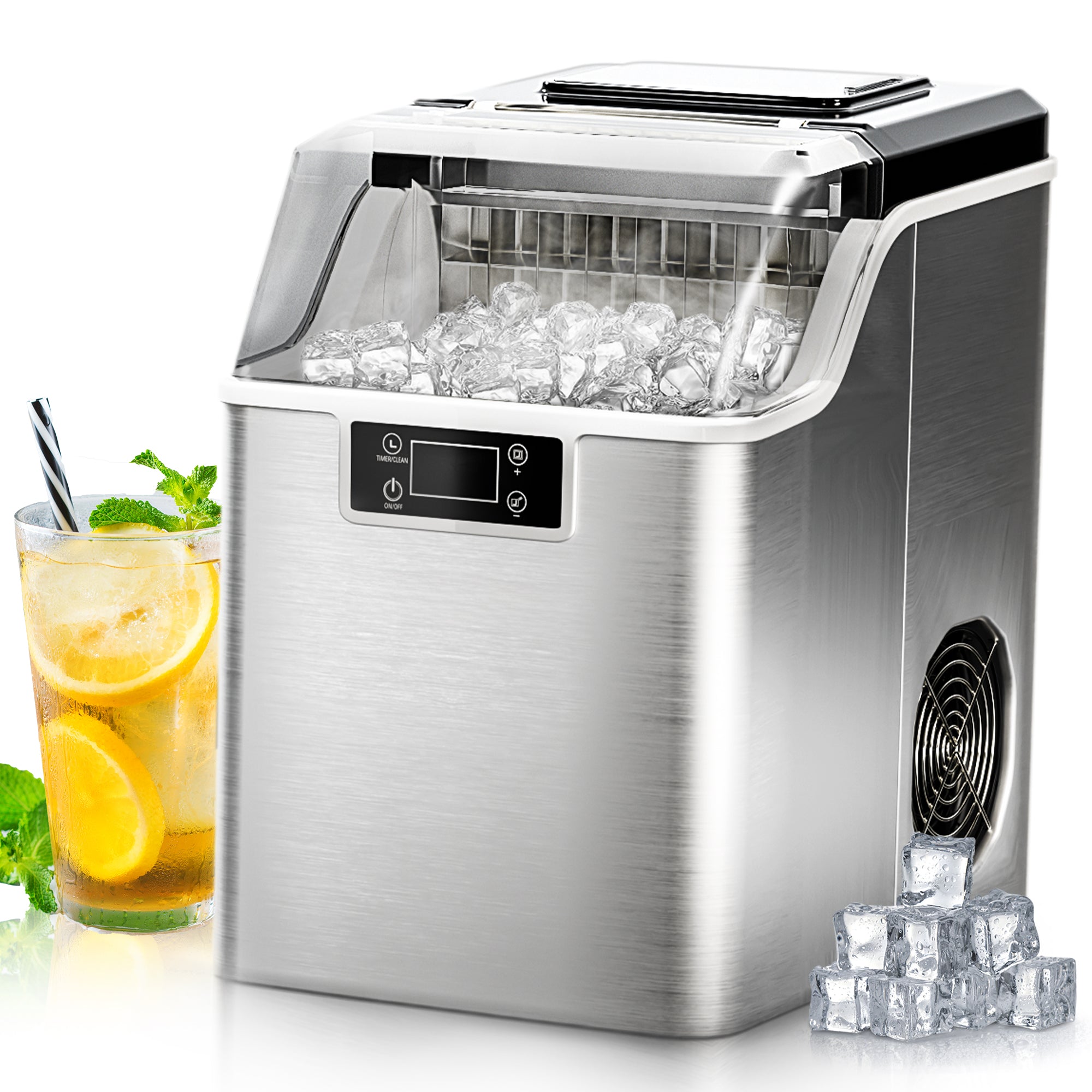 Simzlife 26lbs/24H Bullet Ice Countertop Ice Maker, 9 Bullet Ice Cubes