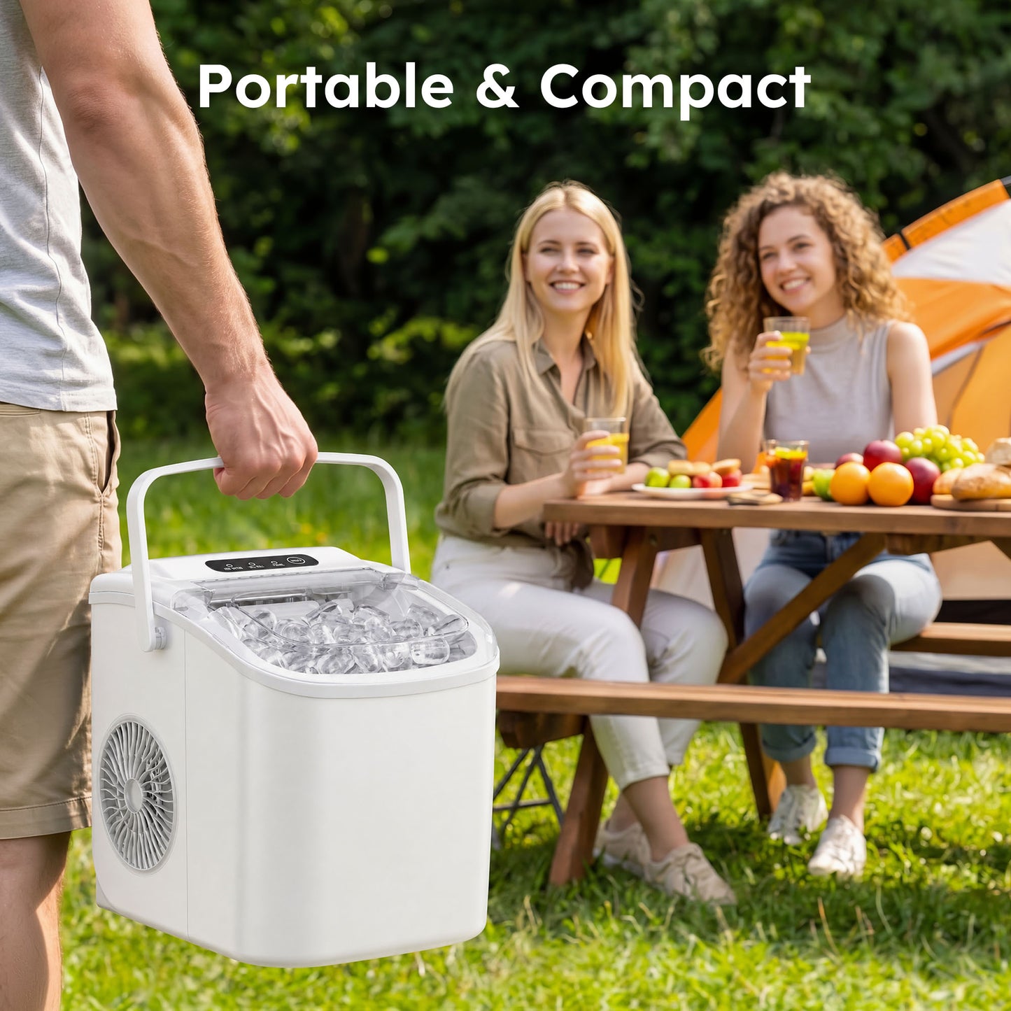 Simzlife Countertop Ice Maker Machine with Handle, 26lbs Per Day, 9 Ice Cubes Ready in 6 Mins, Auto-Cleaning Portable Ice Maker with Basket and Scoop, for Home/Kitchen/Camping/RV