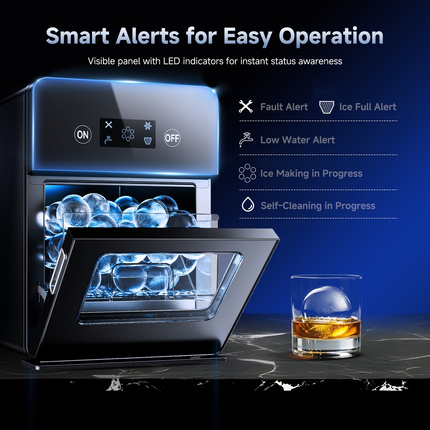 Simzlife Sphere Ice Maker,10 pcs/Hour, 150 pcs/Day,Clear Ice Ball Maker with Enhanced Insulation, with LCD Touch Screen, Self-Cleaning, Quiet Home and Bar Ice for Whiskey Bourbon Parties