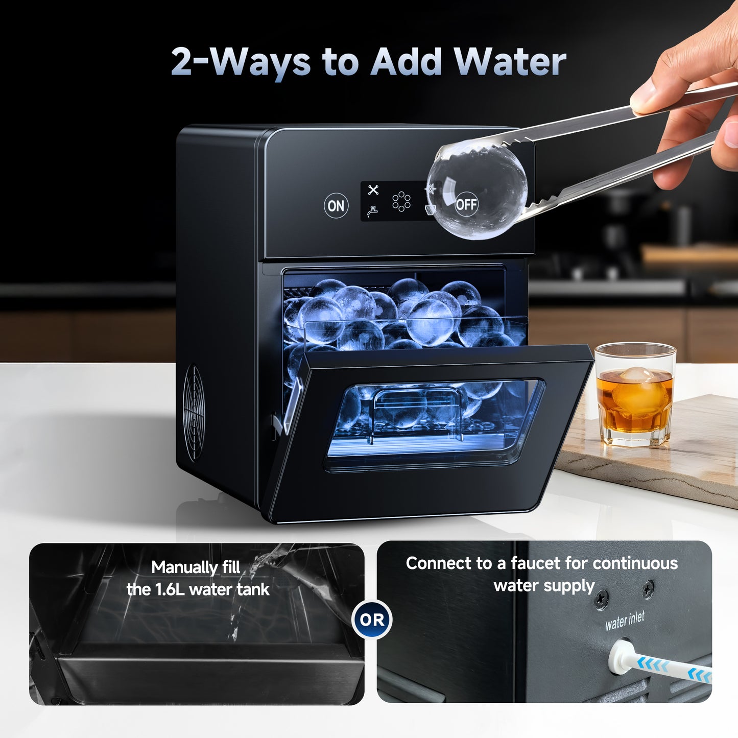Simzlife Sphere Ice Maker,10 pcs/Hour, 150 pcs/Day,Clear Ice Ball Maker with Enhanced Insulation, with LCD Touch Screen, Self-Cleaning, Quiet Home and Bar Ice for Whiskey Bourbon Parties