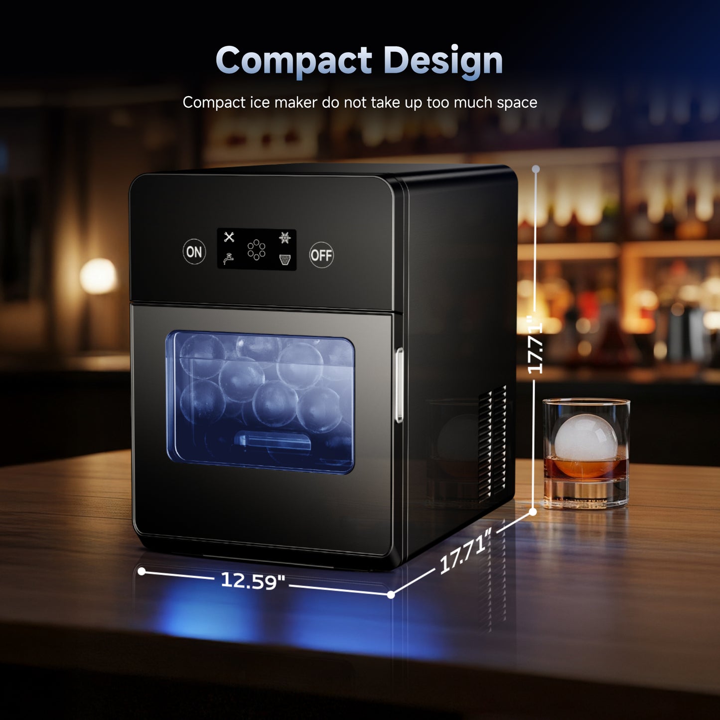 Simzlife Sphere Ice Maker,10 pcs/Hour, 150 pcs/Day,Clear Ice Ball Maker with Enhanced Insulation, with LCD Touch Screen, Self-Cleaning, Quiet Home and Bar Ice for Whiskey Bourbon Parties