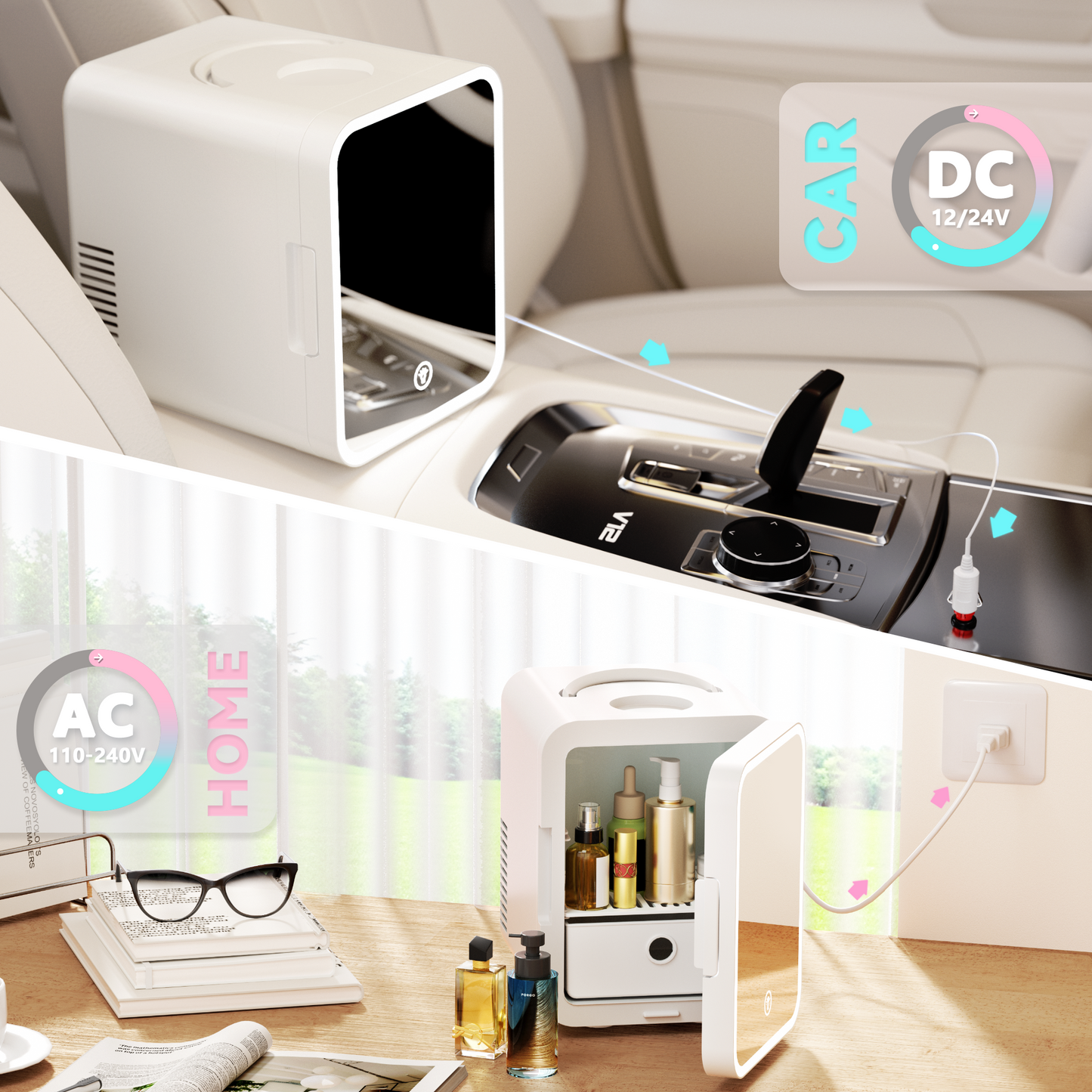 Simzlife Mini Fridge, 5L AC/DC Small Refrigerator with Dimmable LED Mirror, Portable Cooler and Warmer for Skin Care, Cosmetics, Beverage, 5L Makeup Mini Skincare Fridge for Bedroom, Car, Office, White