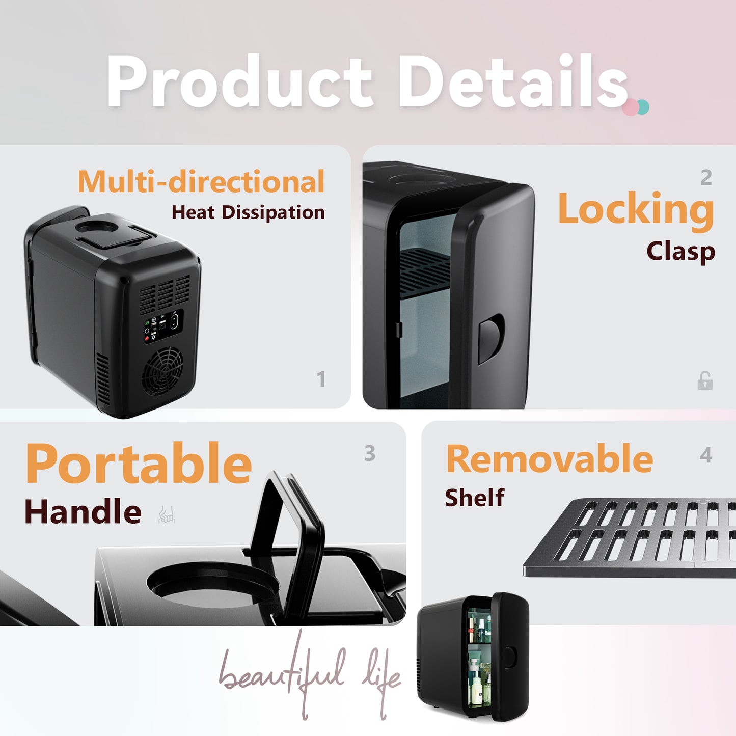 Simzlife Mini Fridge, 4 Liter/6 Cans AC/DC Small Refrigerator for Skincare, Portable Cooler and Warmer for Skin Care, Cosmetics, Beverage, 4L Makeup Mini Fridge for Bedroom, Car, Office, Dorm, Black