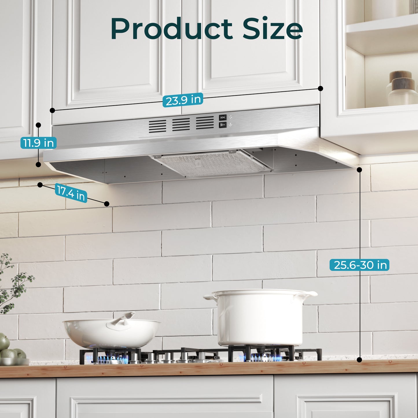 Simzlife Ductless Under Cabinet Range Hood 30 inch with 2 Speed Exhaust Fan, Kitchen Wall Mount Range Hood 300 CFM with 2W LED Light, Vent Hood with Washable Filter, Stainless Steel