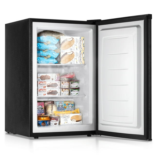 Simzlife 3.0 Cu.ft Upright freezer,Single Door Compact Design,Reversible Stainless Steel Door,Suitable for Home,Dorm,Apartment and Office,Black