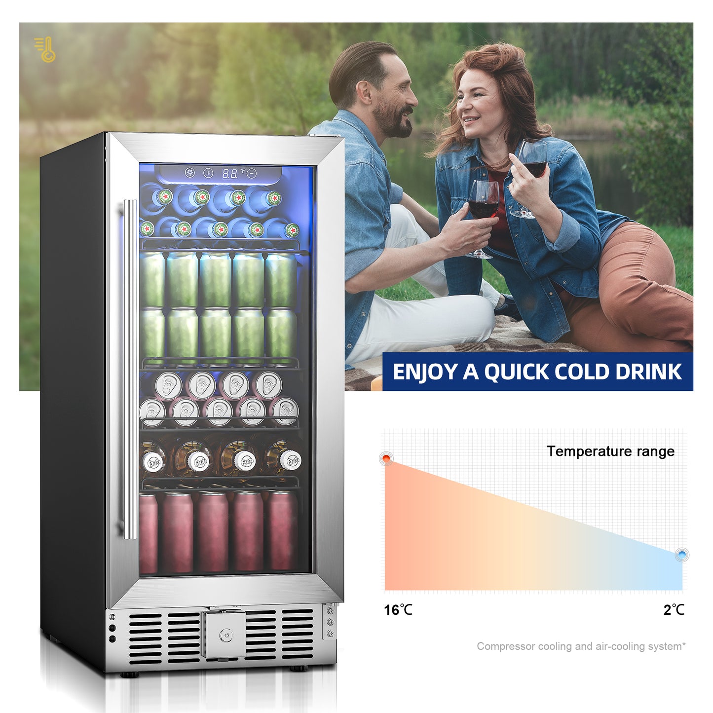 Simzlife 15" Beverage Cooler, 32 Bottle Wine Fridge with Glass Door, Under Counter Built-in or Freestanding, 24.3 in W, 33.7 in H
