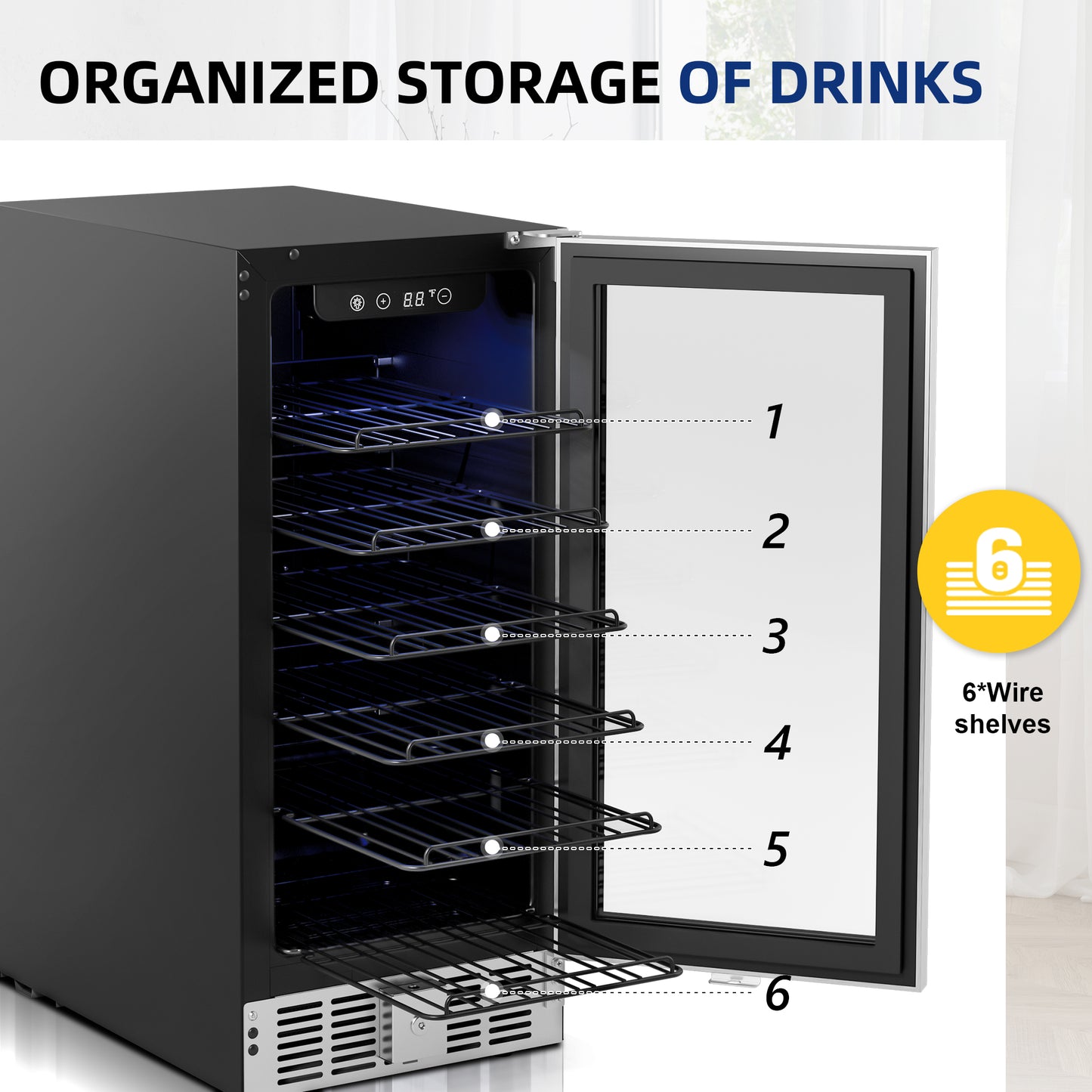 Simzlife 15" Beverage Cooler, 32 Bottle Wine Fridge with Glass Door, Under Counter Built-in or Freestanding, 24.3 in W, 33.7 in H