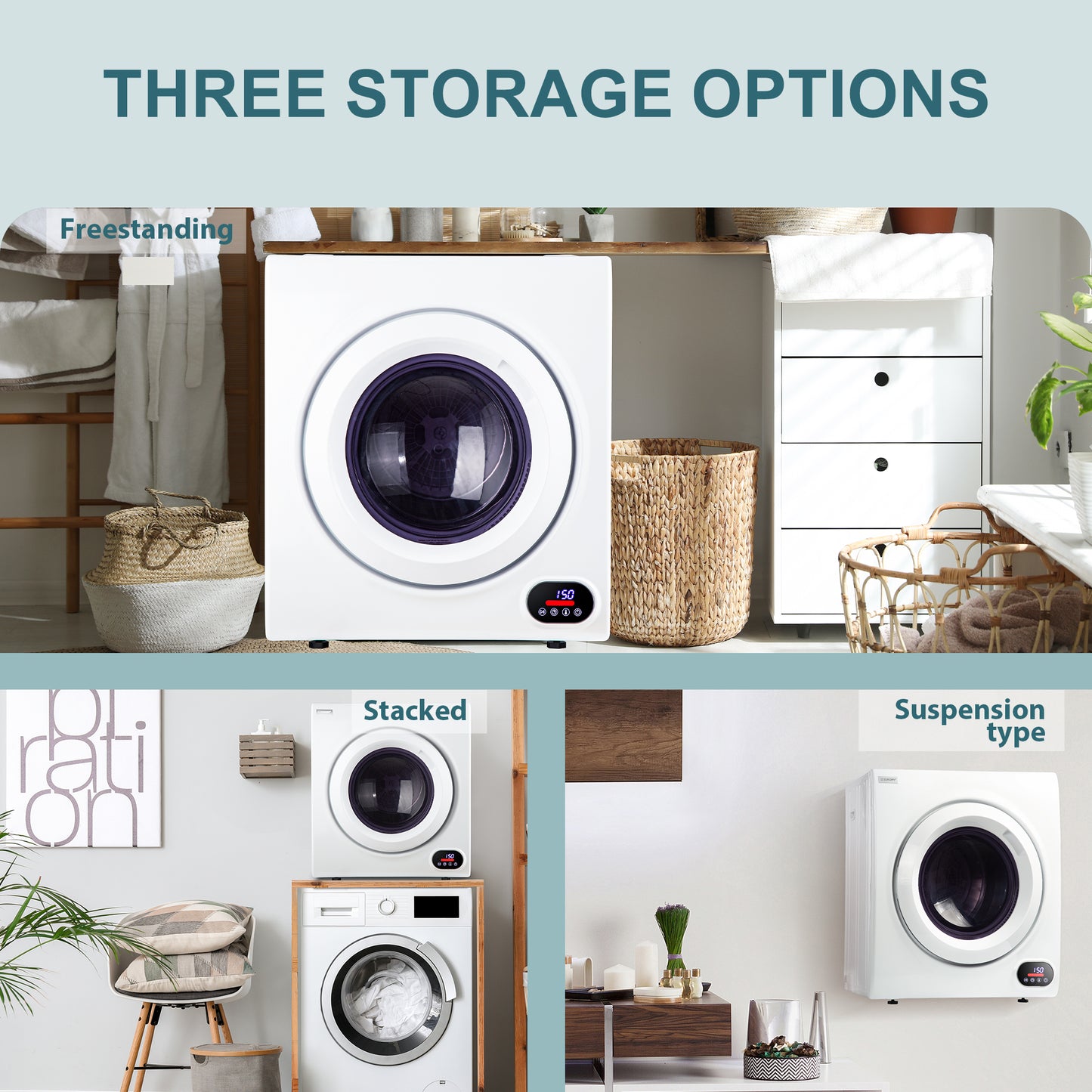 Simzlife 2.6 Cu. ft Compact Laundry Dryer Clothes Dryers with Four Drying Models, 23.6 in W, 27 in H