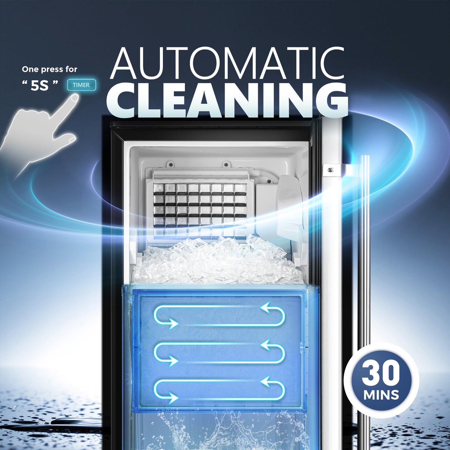 Simzlife 80lbs /24H Freestanding/Built-In Commercial Ice Maker Machine, Clear Cube