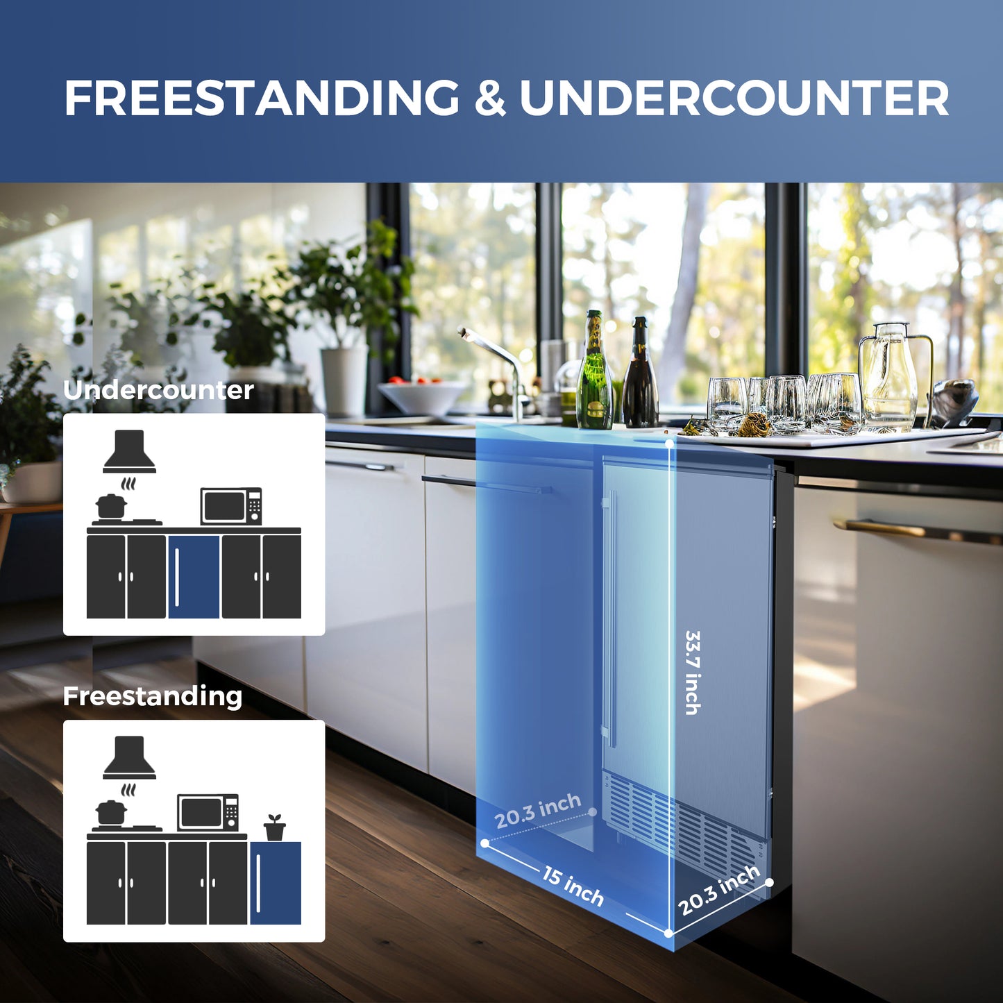 Simzlife 80lbs /24H Freestanding/Built-In Commercial Ice Maker Machine, Clear Cube